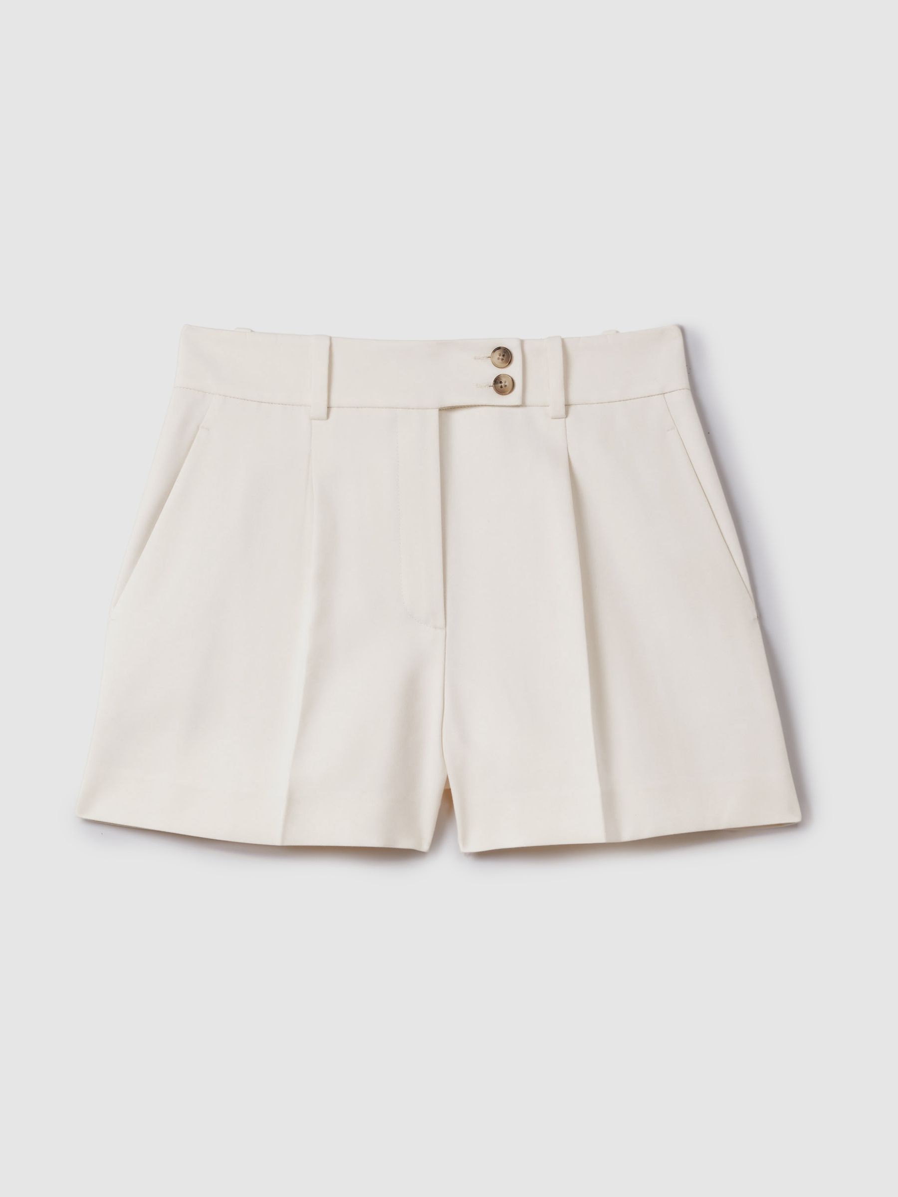 Front Pleat Tailored Shorts in Cream
