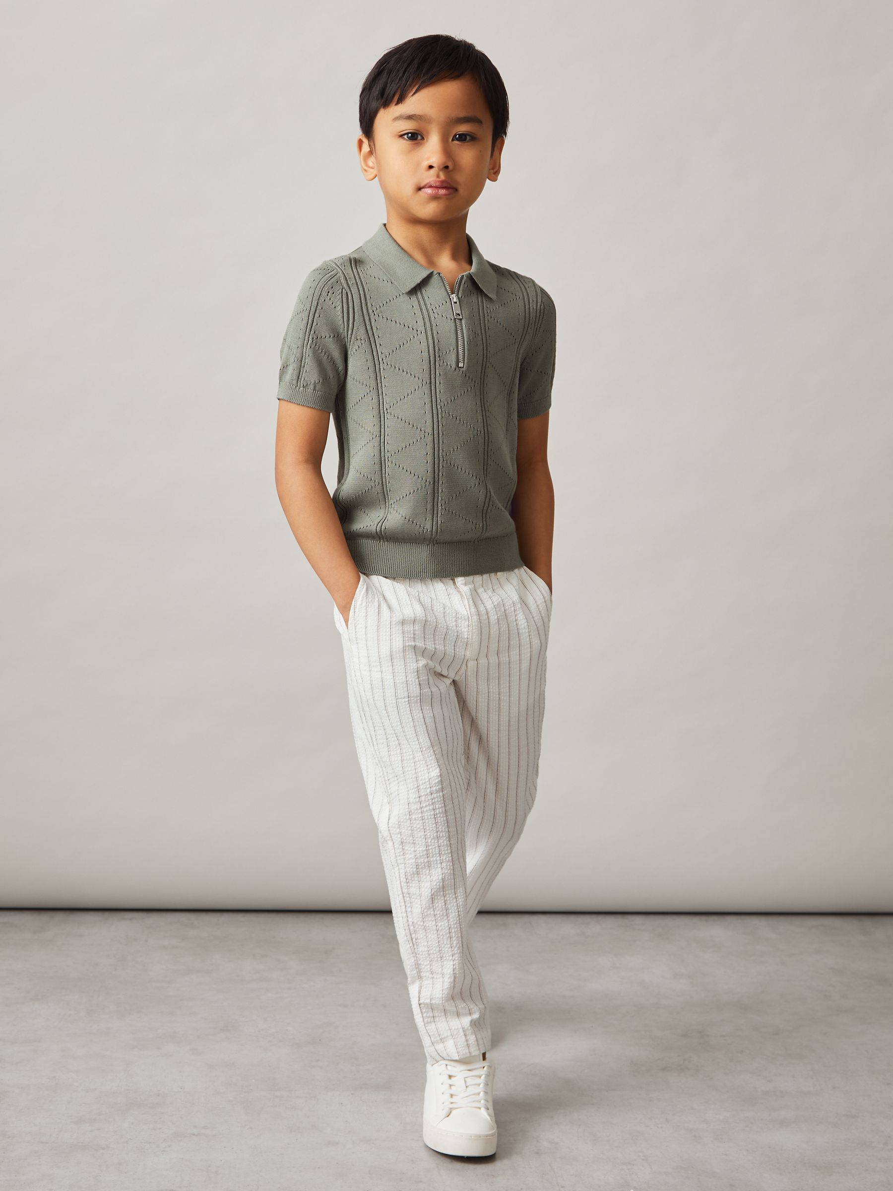 9-13 yrs Half-Zip Pointelle Polo Shirt in Sage