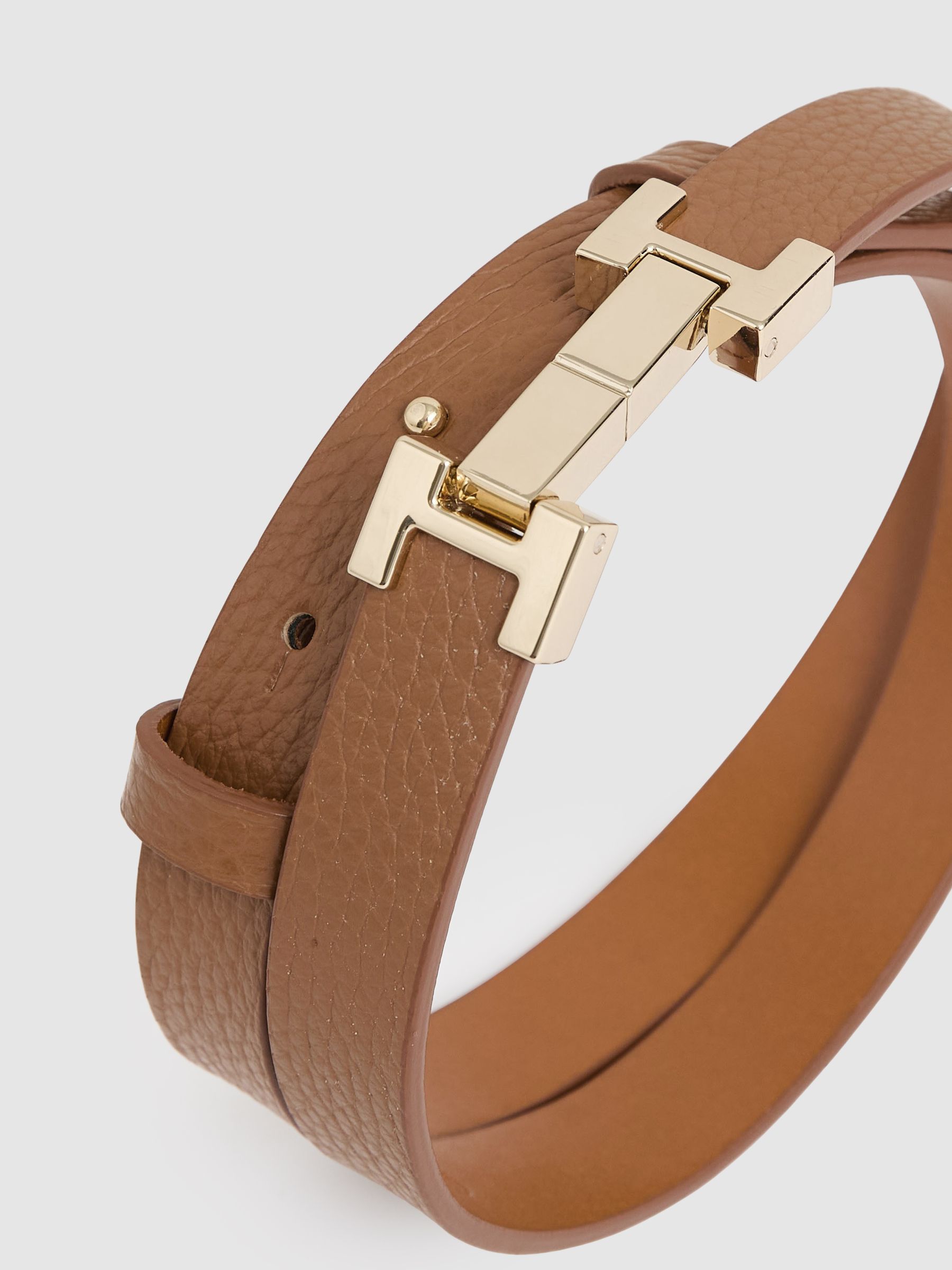 Leather Square Hinge Belt in Tan