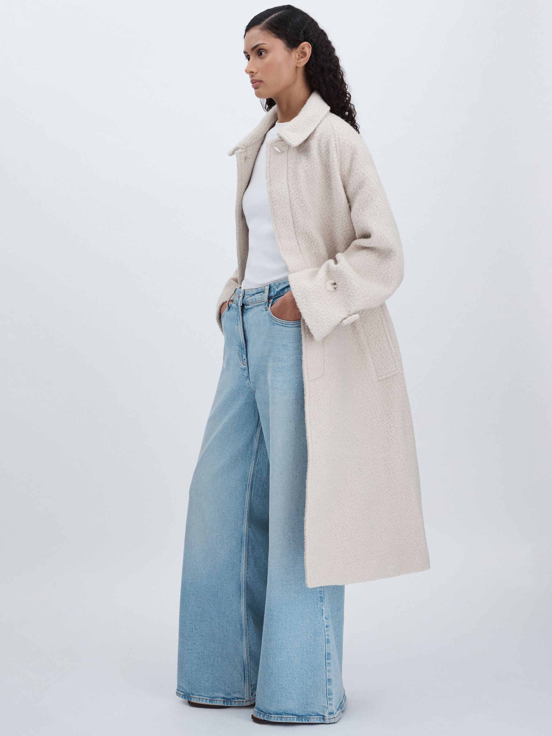 Meotine Wool-Blend Bouclé Coat in Cream