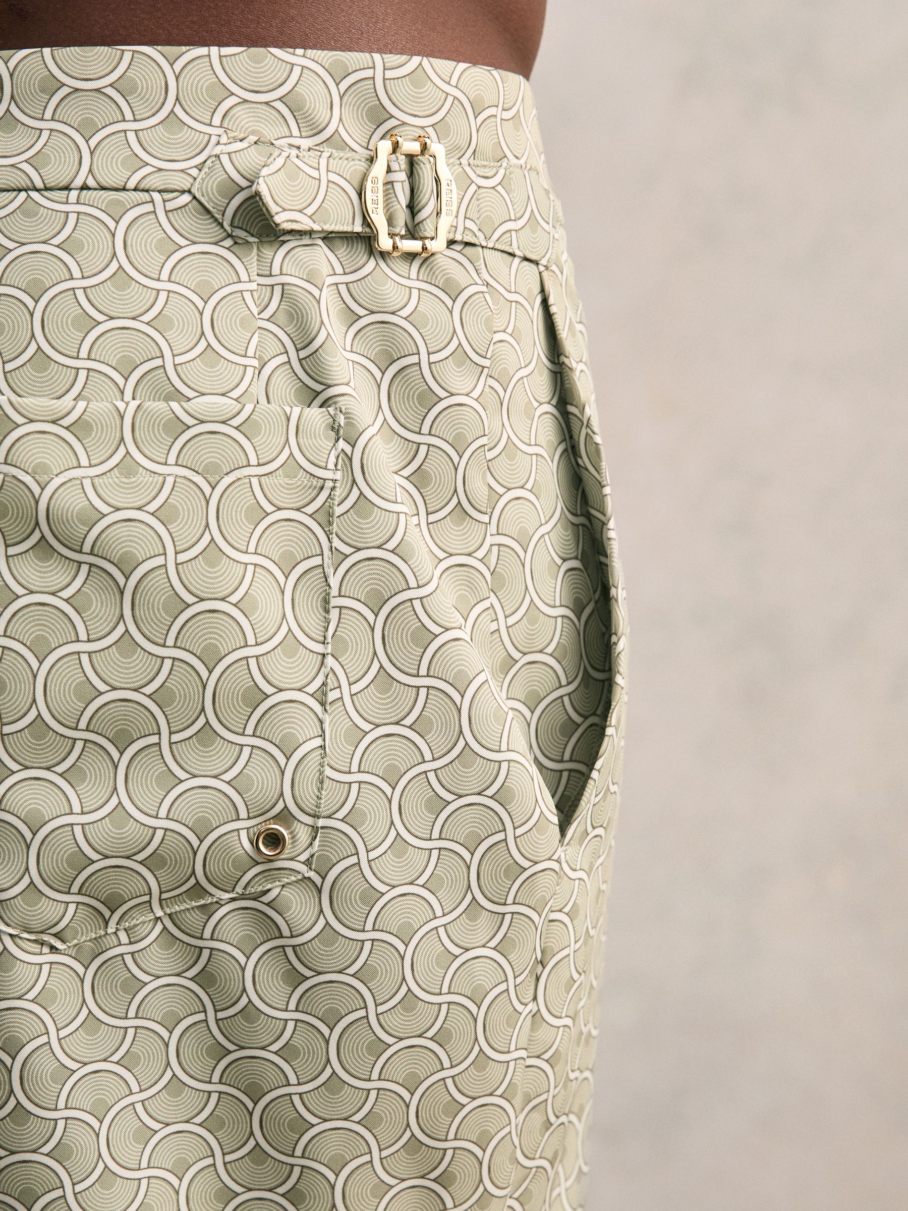 Geometric Print Swim Shorts in Pistachio Green