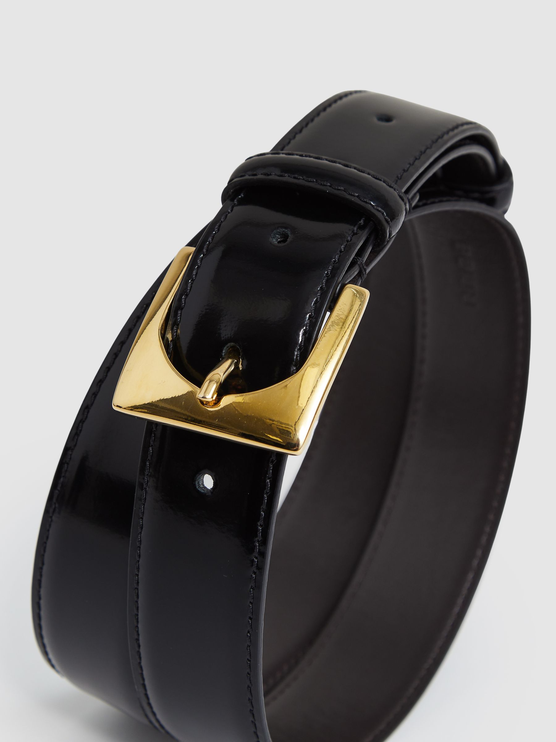 Suede Square-Buckle Belt in Black