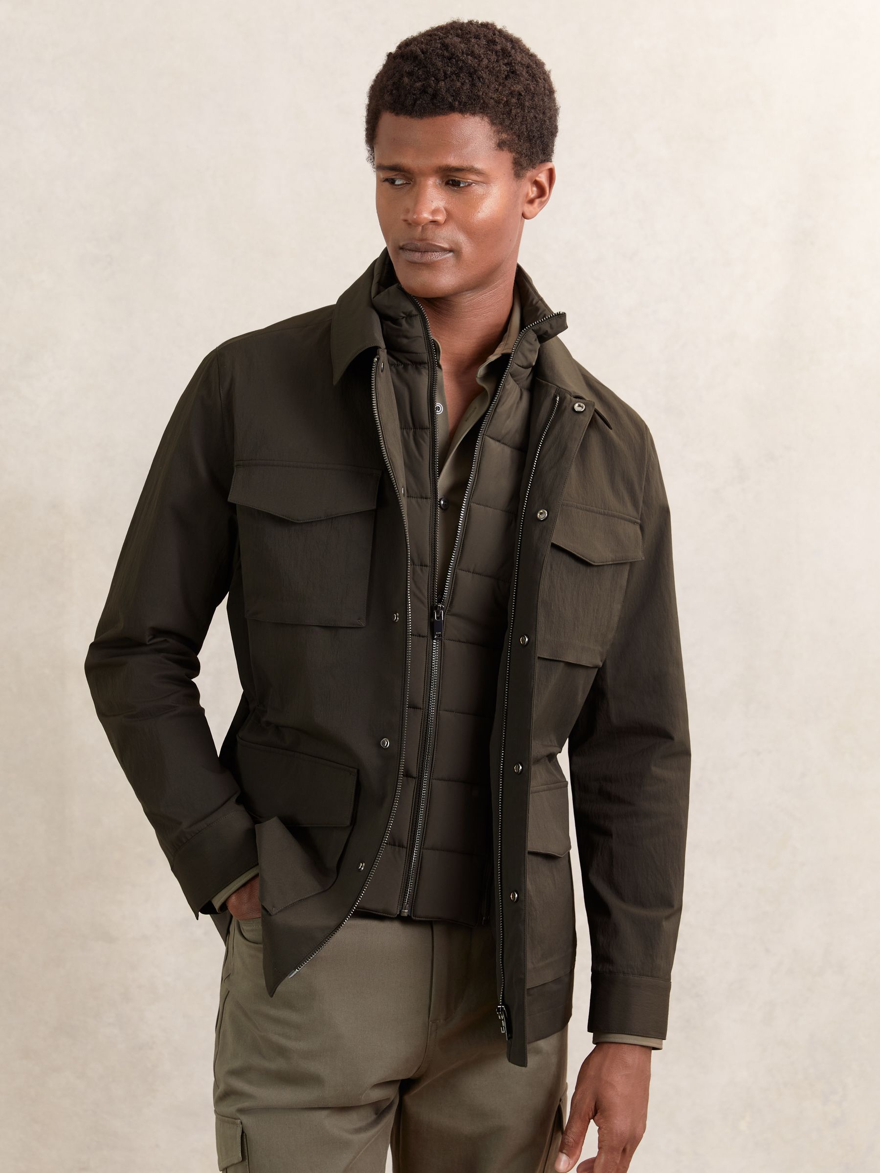 Removable-Gilet Safari Jacket in Green
