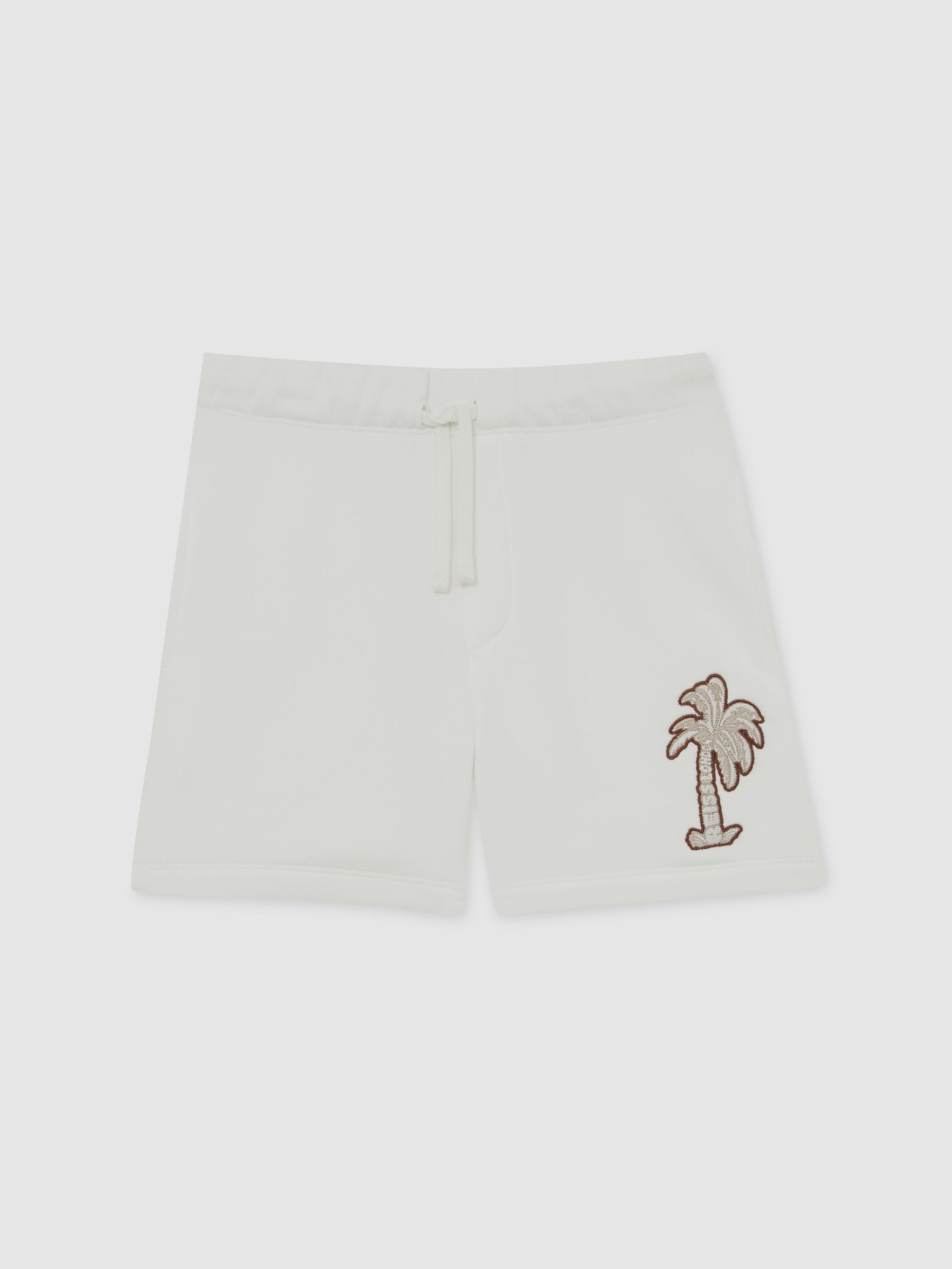 13-14 yrs Cotton Blend Palm Embroidered Shorts in Off White