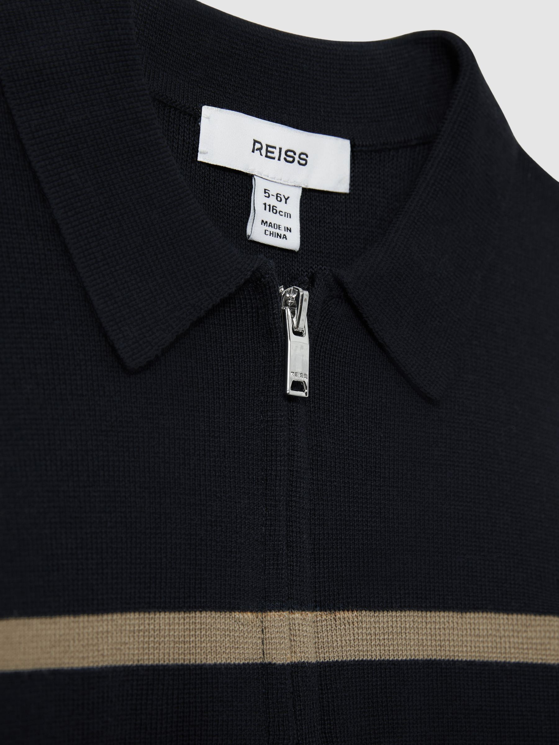 9-13 yrs Colour-Block Half-Zip Polo Shirt in Navy/White/Camel