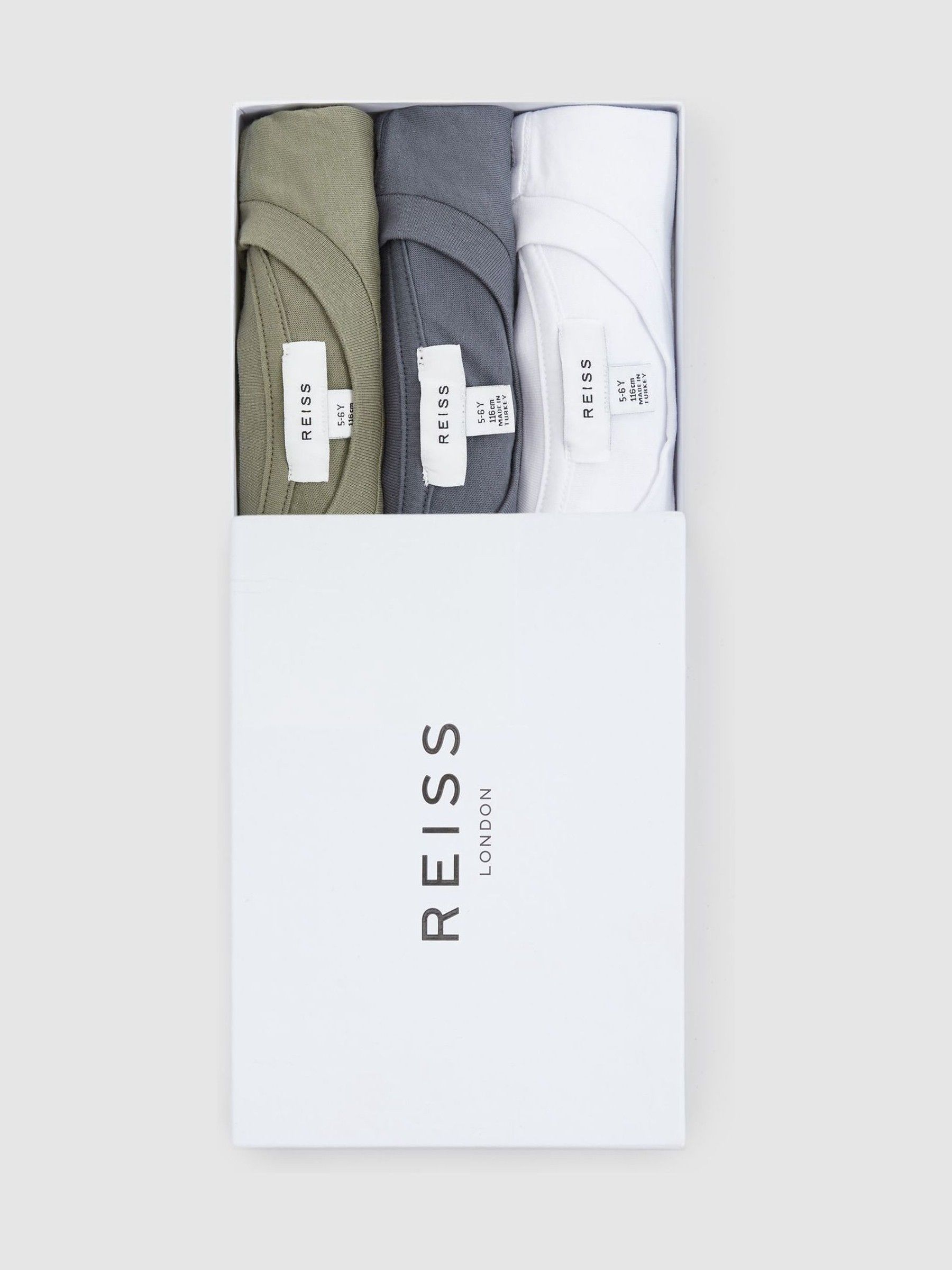 3-9 yrs Three Pack Of Crew Neck T-Shirts in White/Lichen Green/Steel Blue