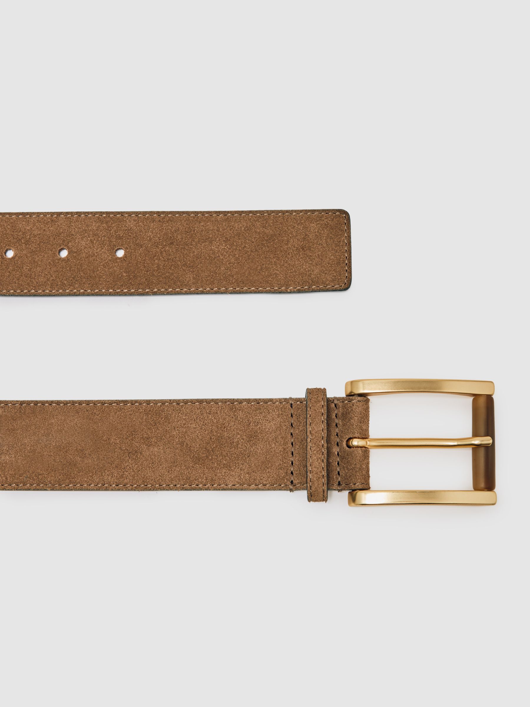 Suede Square Roller Buckle Belt in Tan