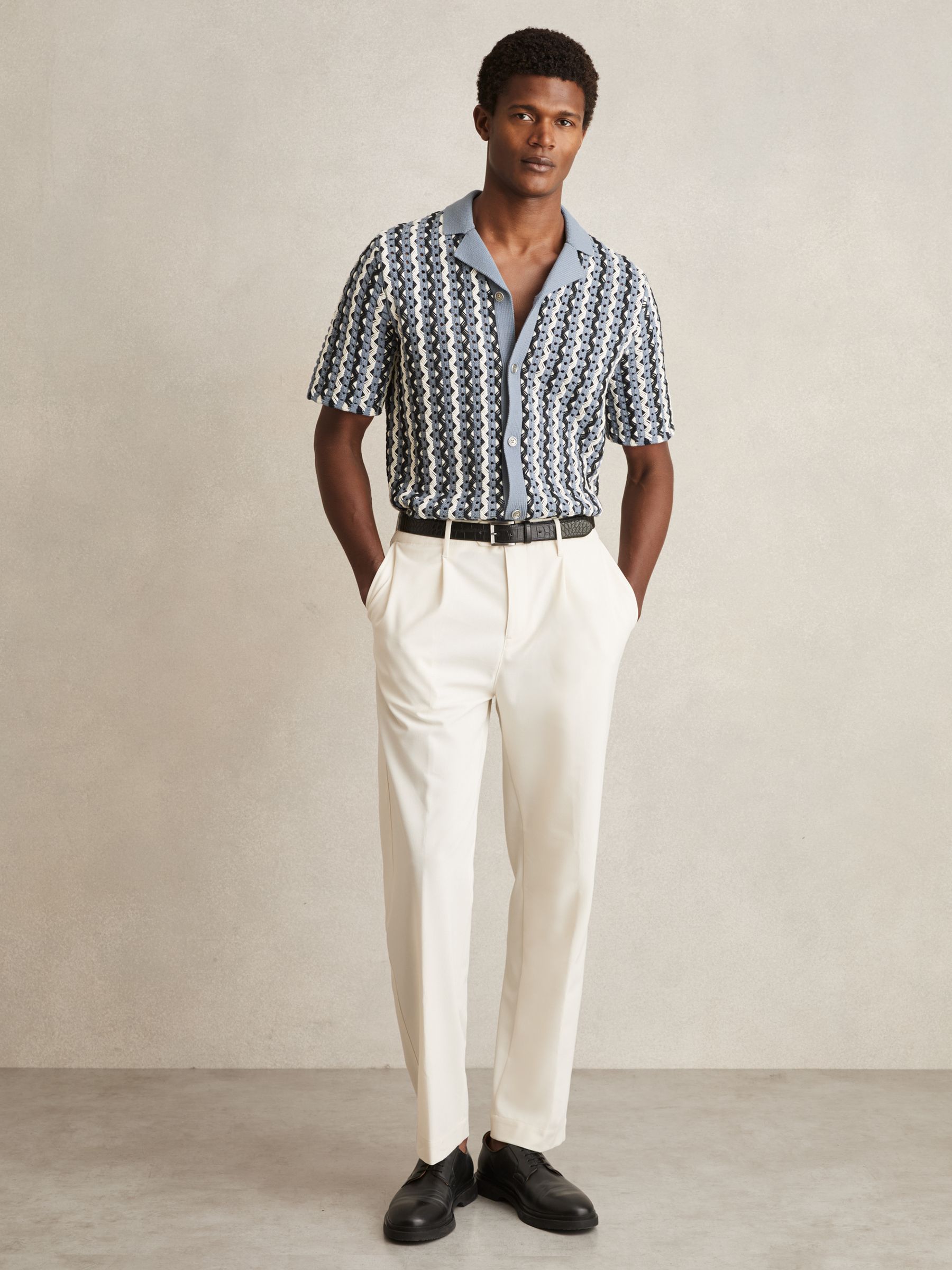 Textured-Knit Cuban-Collar Shirt in Airforce Blue