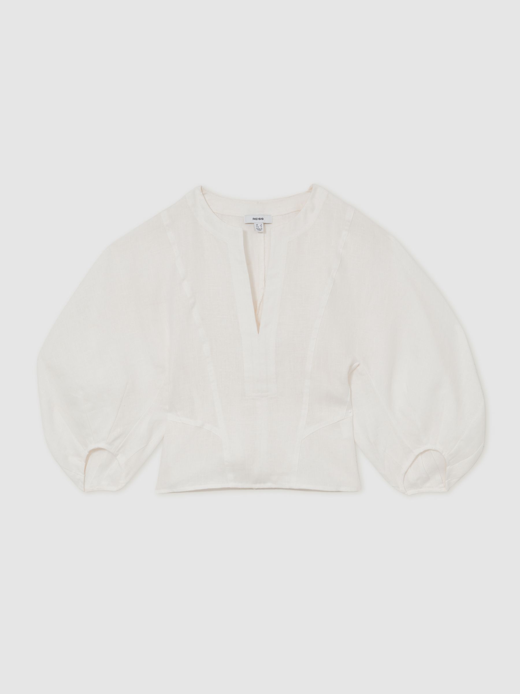 Linen Balloon-Sleeve Top in Ivory