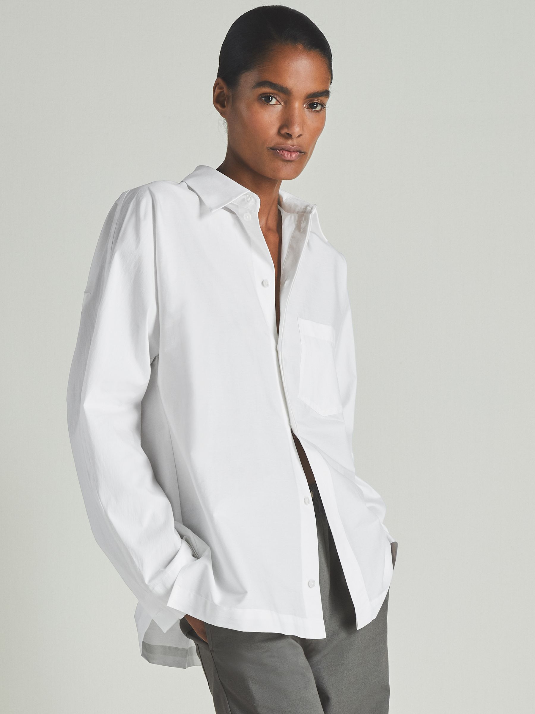 Reiss | Les 100 Ciels Cotton-Blend Poplin Shirt in White