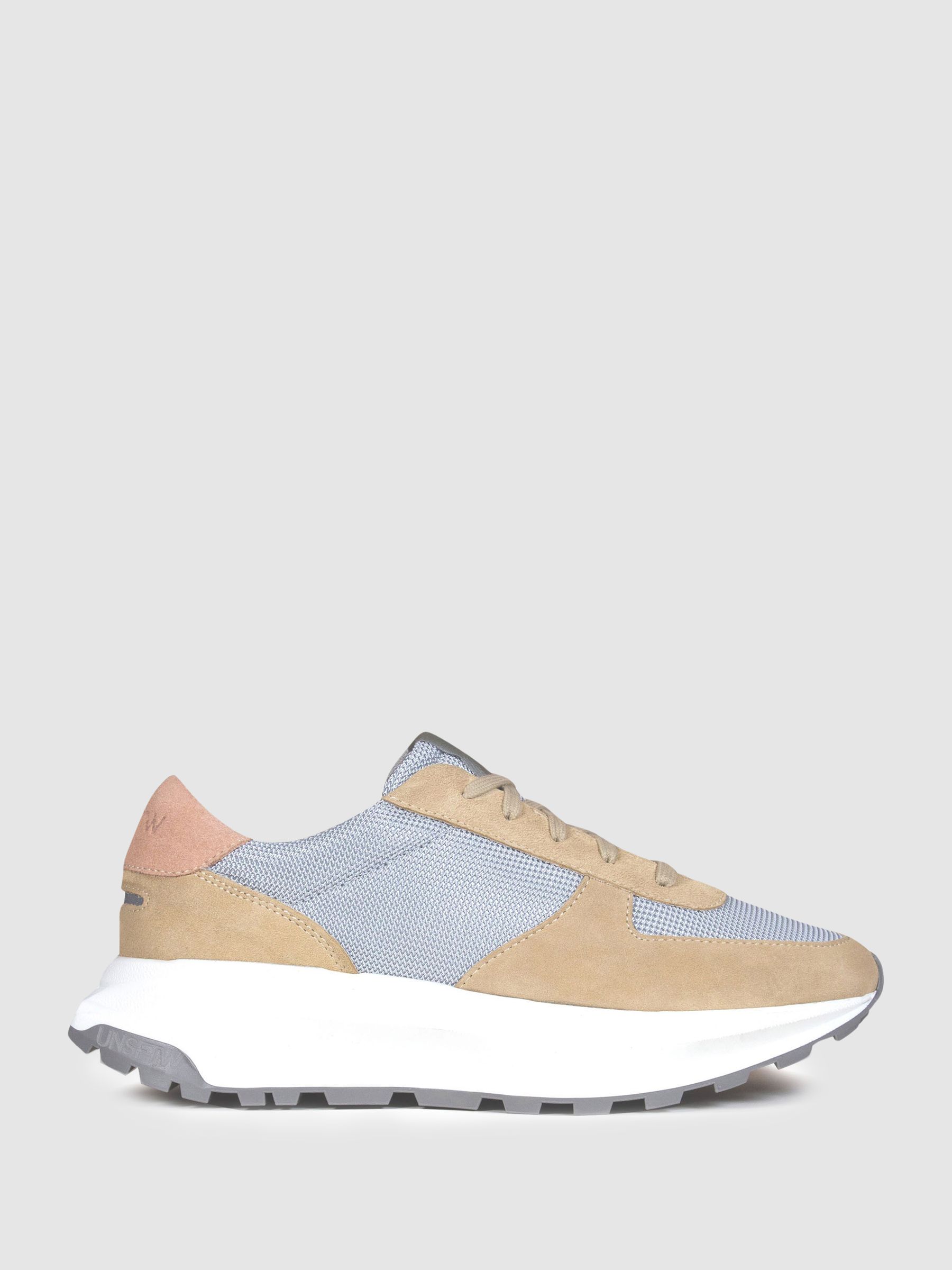 Unseen Footwear Suede Mesh Trinity Trainers in Pink/White