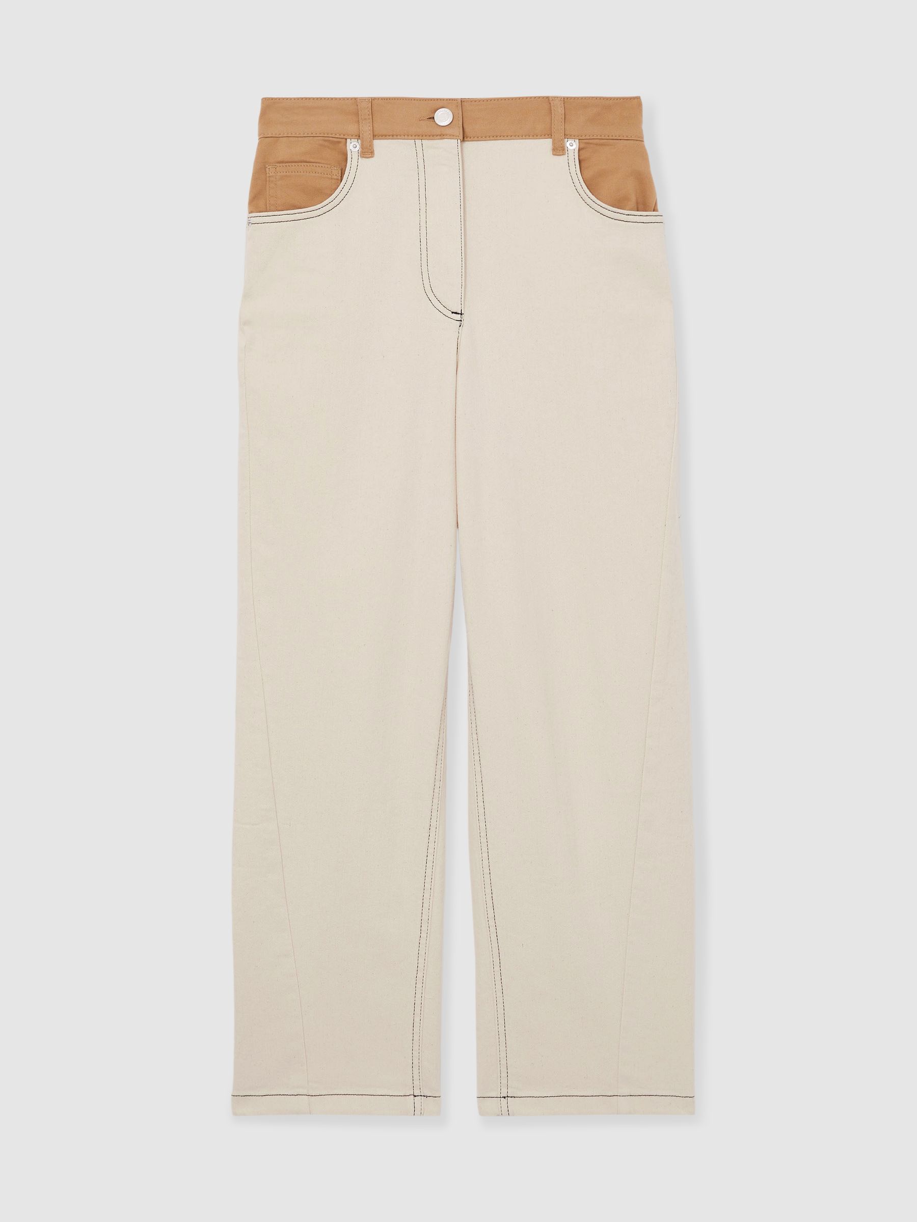 Petite Colour-Block Straight-Leg Jeans in Ecru