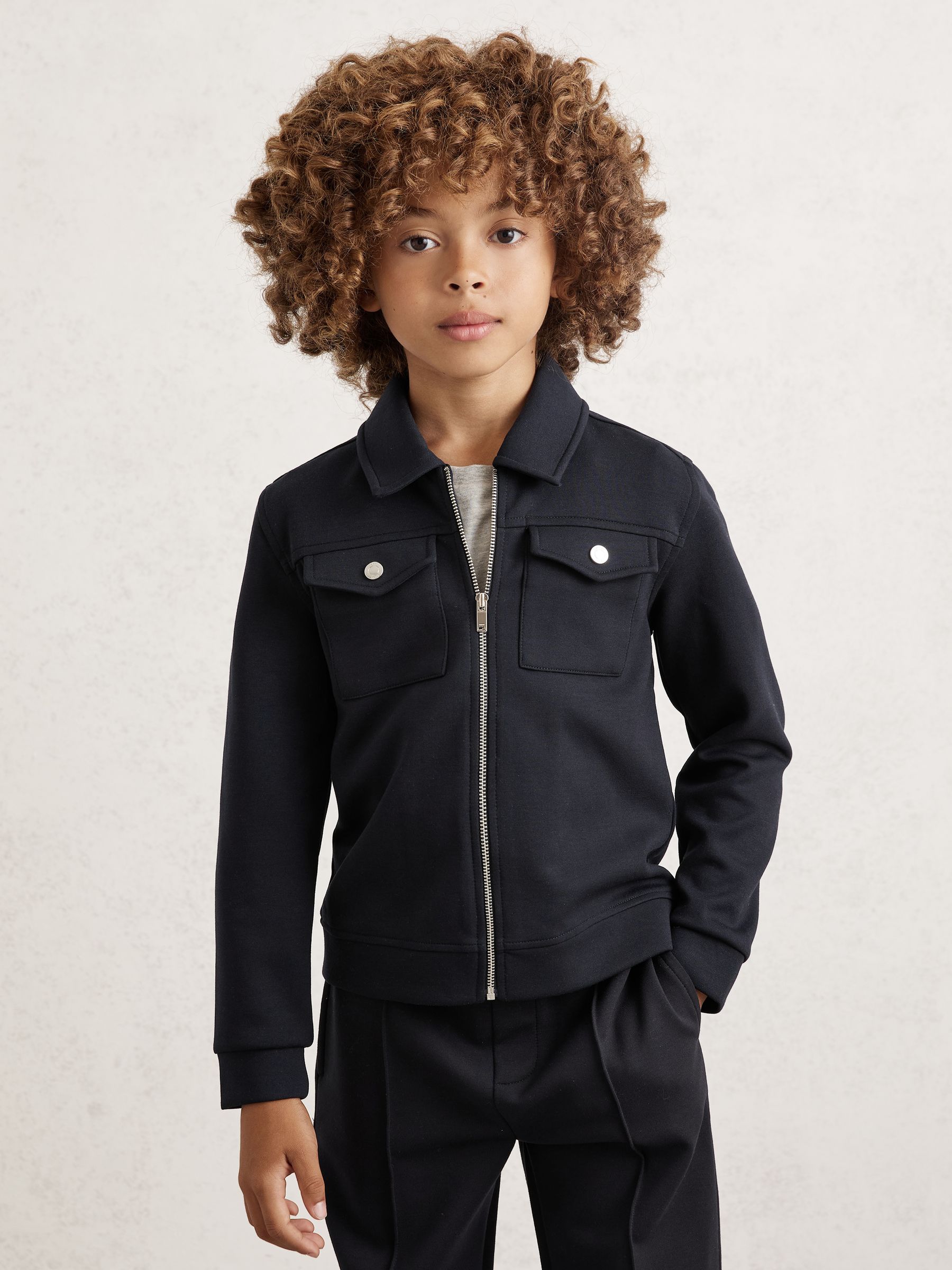 9-13 yrs Interlock Zip Through Overshirt in Navy Blue