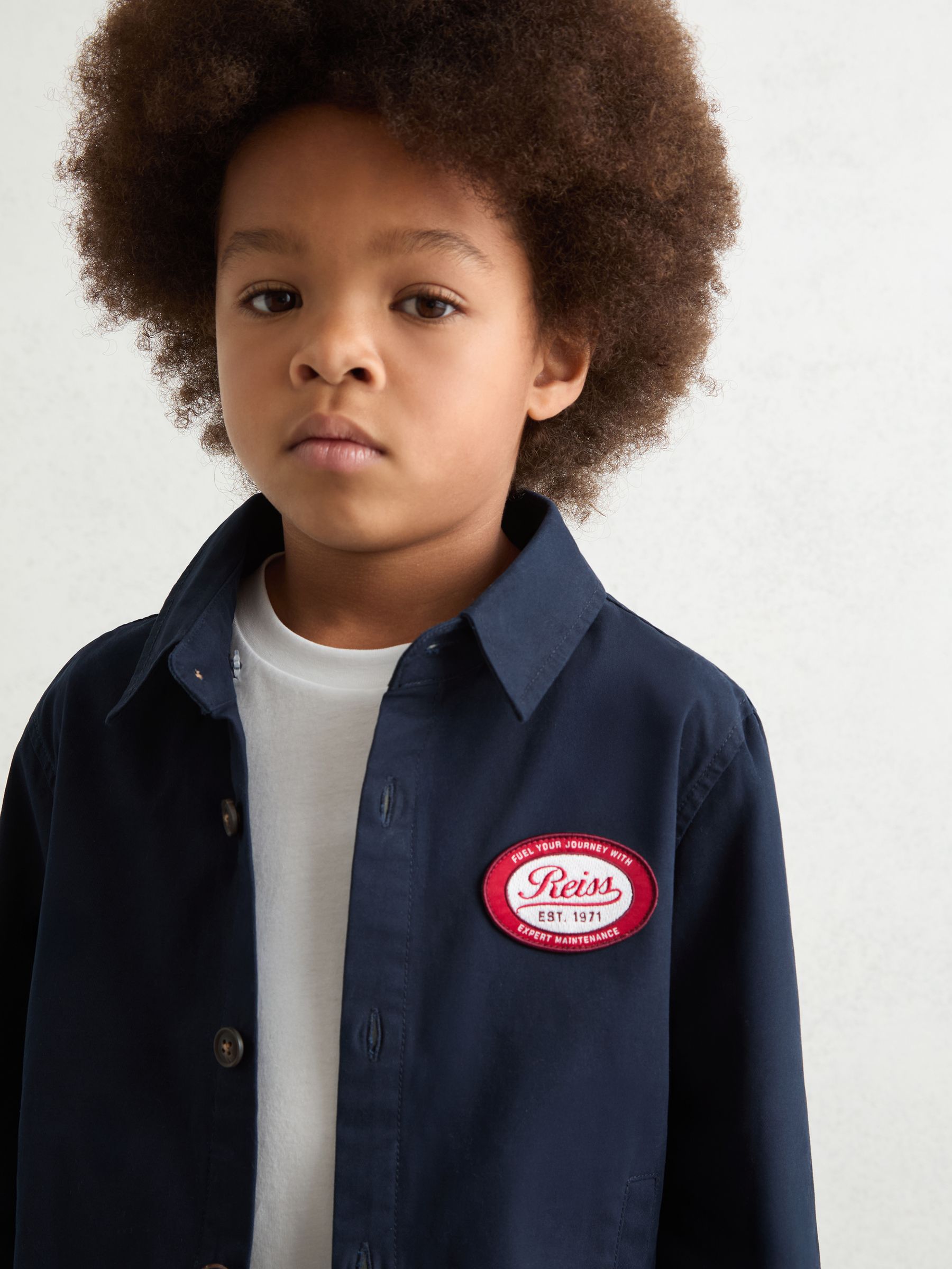 Cotton Removable-Hood Motor Cars Jacket in Navy