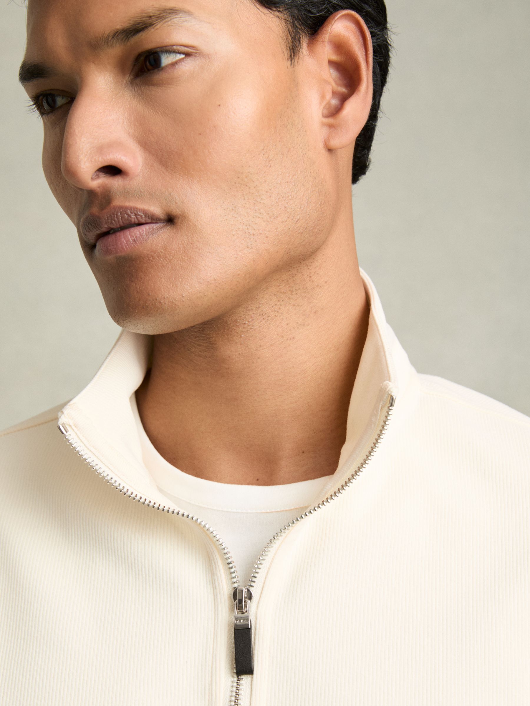 Brushed-Corduroy Half-Zip Jumper in Off White
