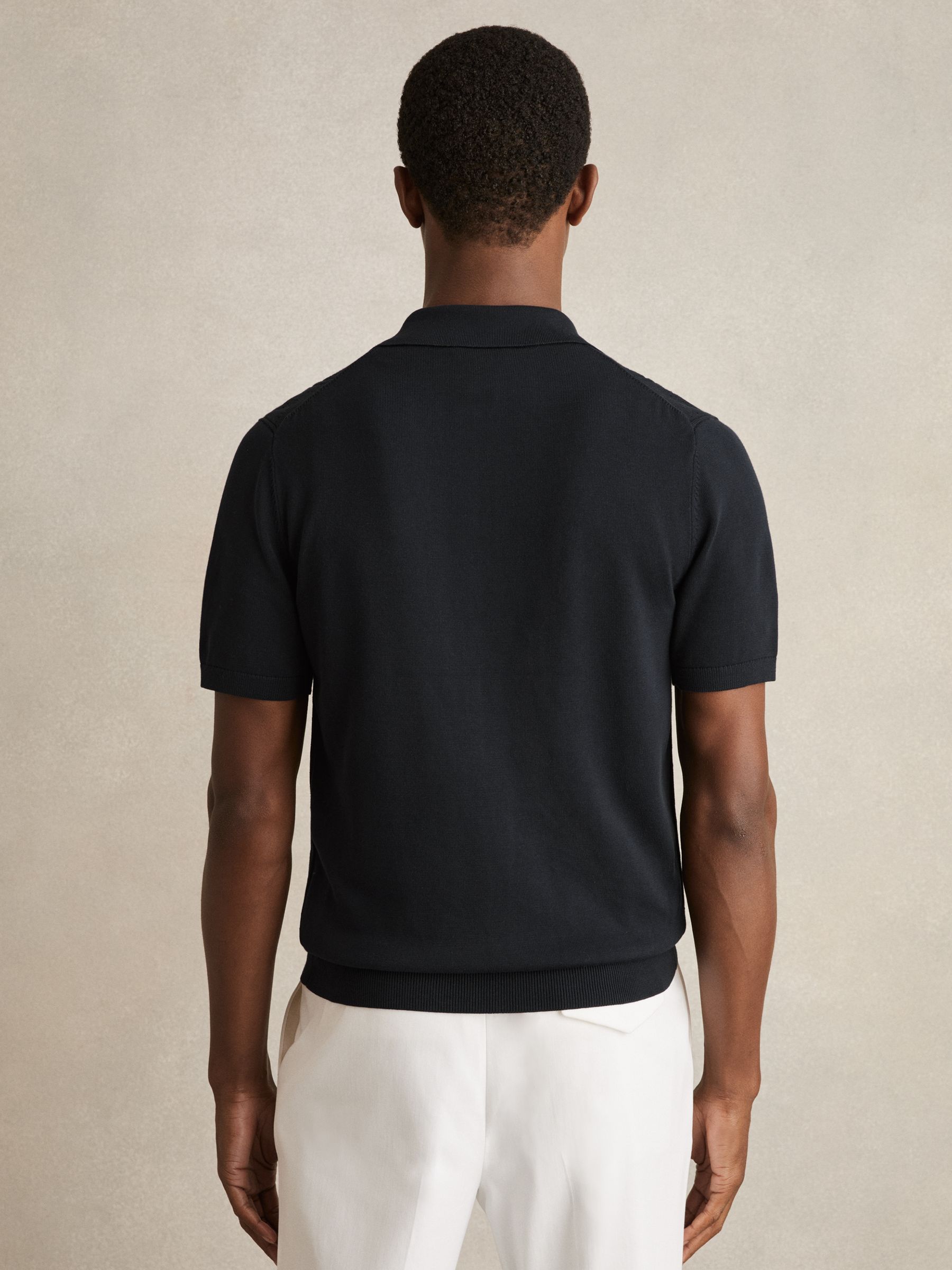 Pointelle-Knit Zip-Through Shirt in Navy