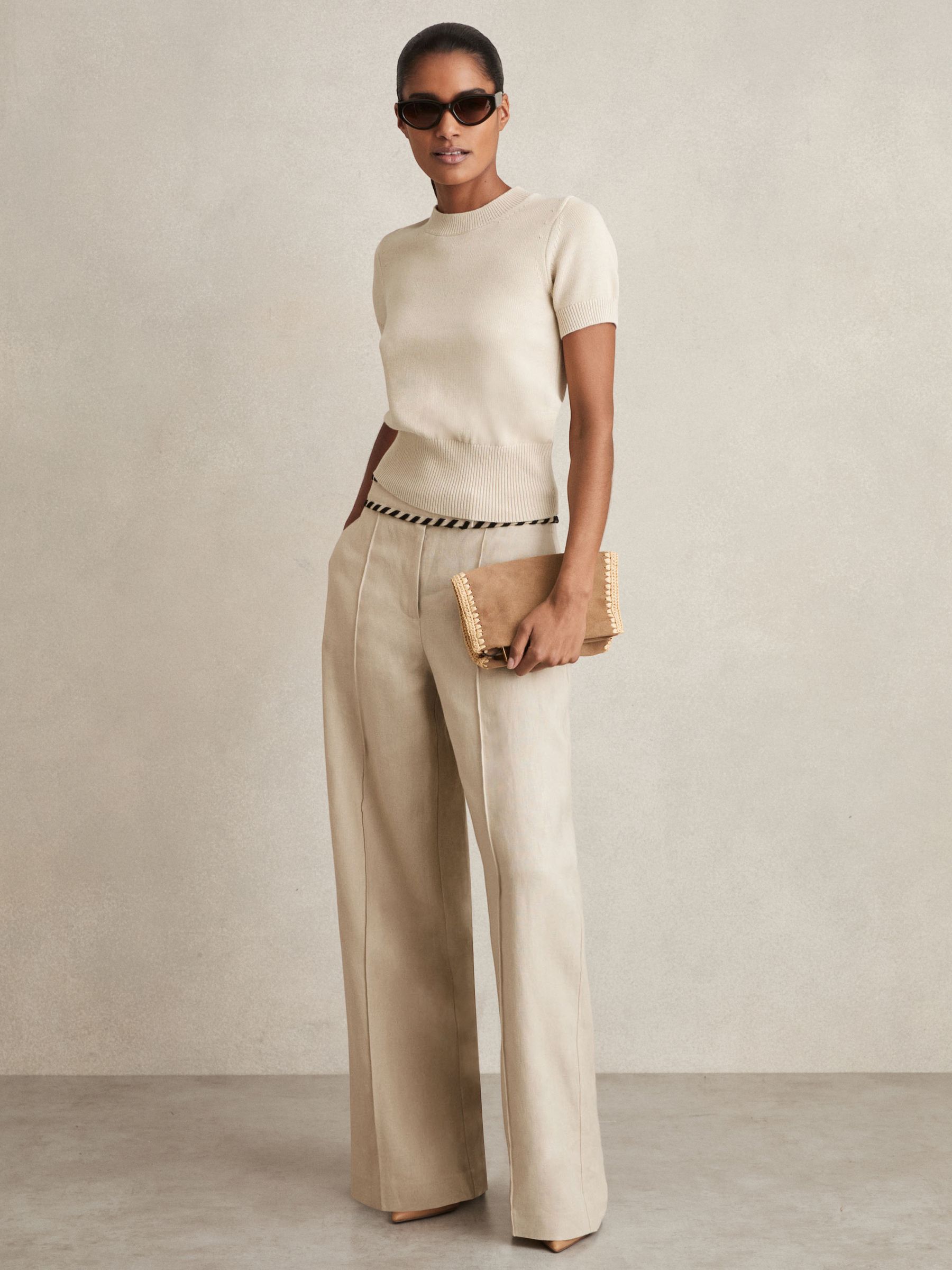 Cotton And Wool Crew-Neck Top in Neutral