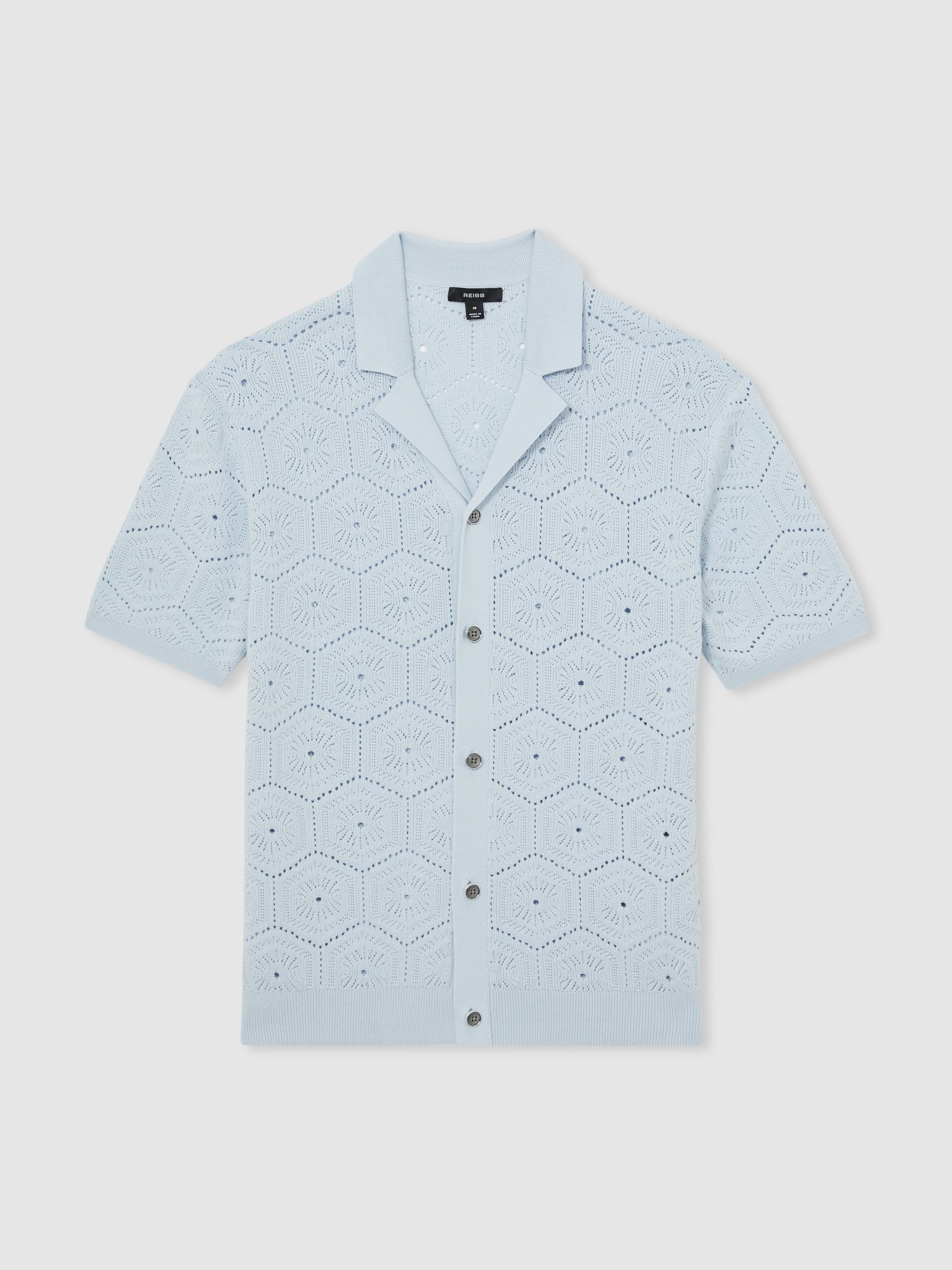 Pointelle Button-Through Shirt in Soft Blue