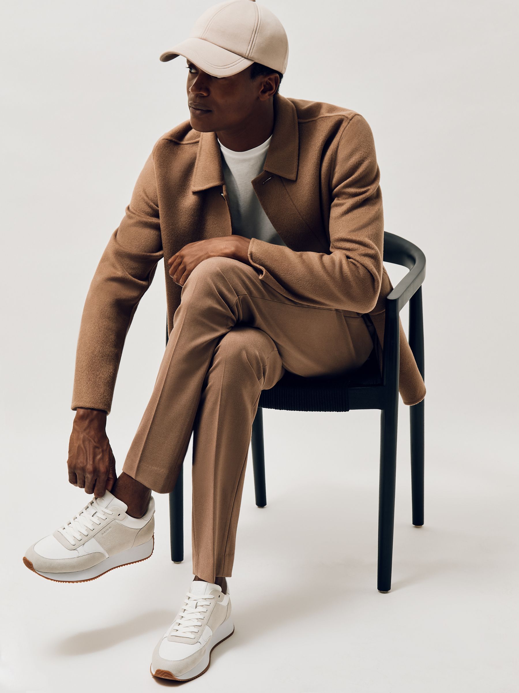 Suede Lace-Up Running Trainers in White