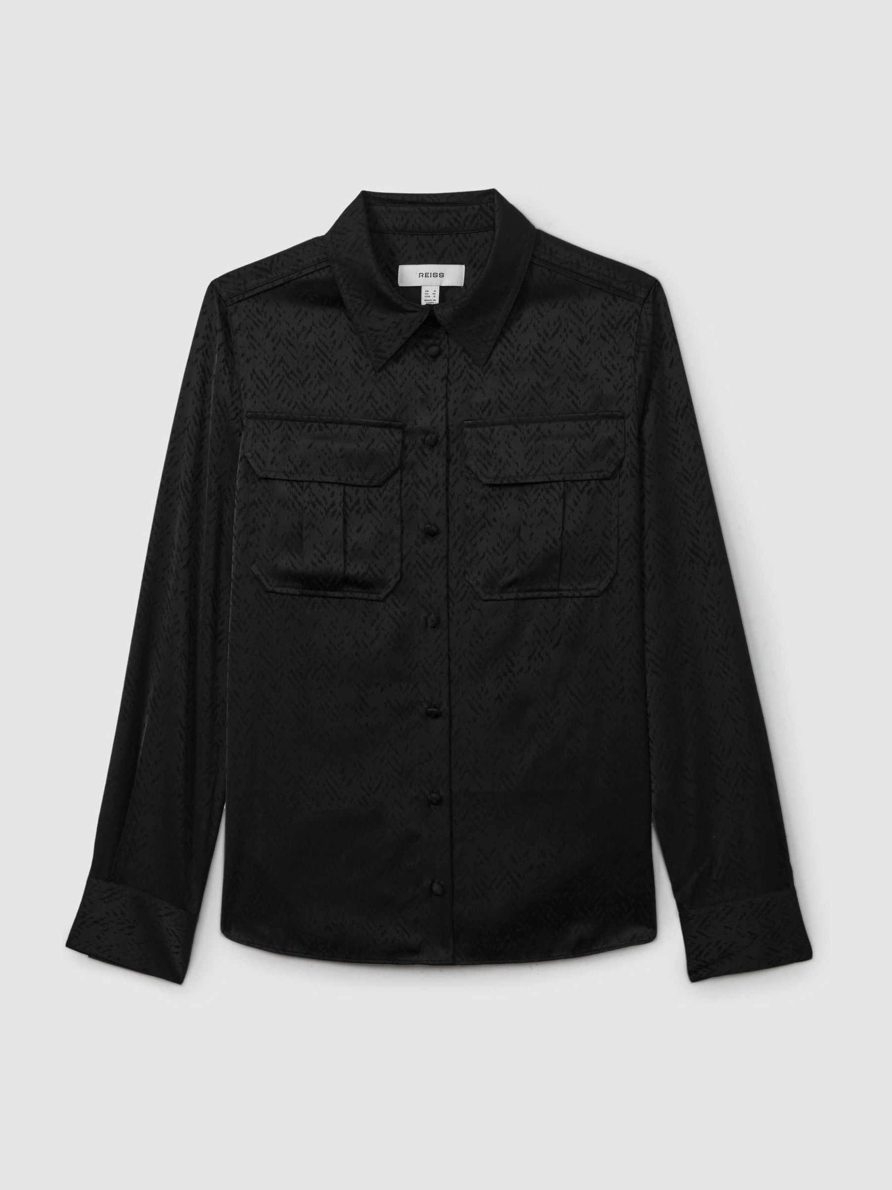 Herringbone-Jacquard Satin Shirt in Black