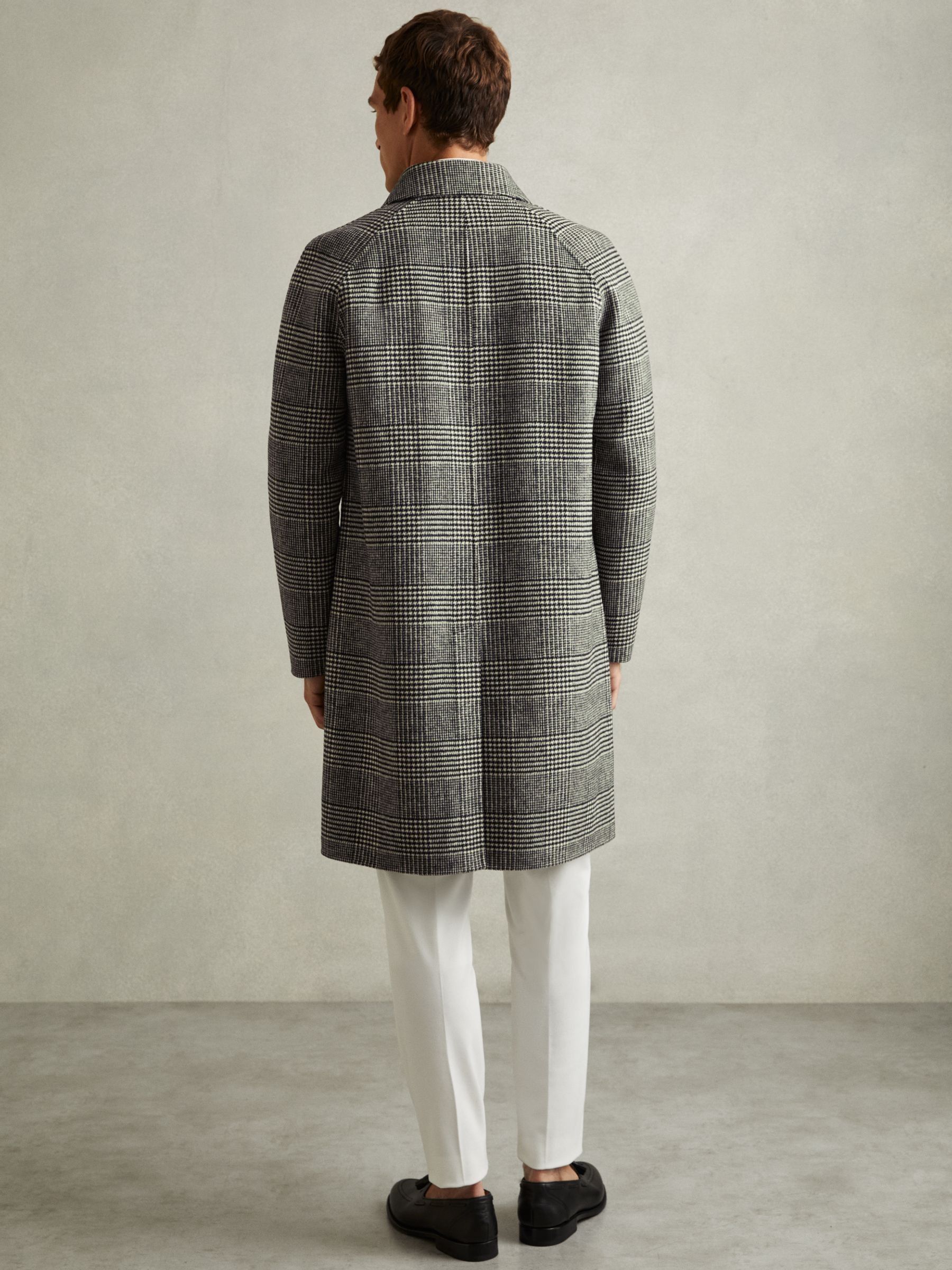 Checked Wool-Blend Car Coat in Black/White