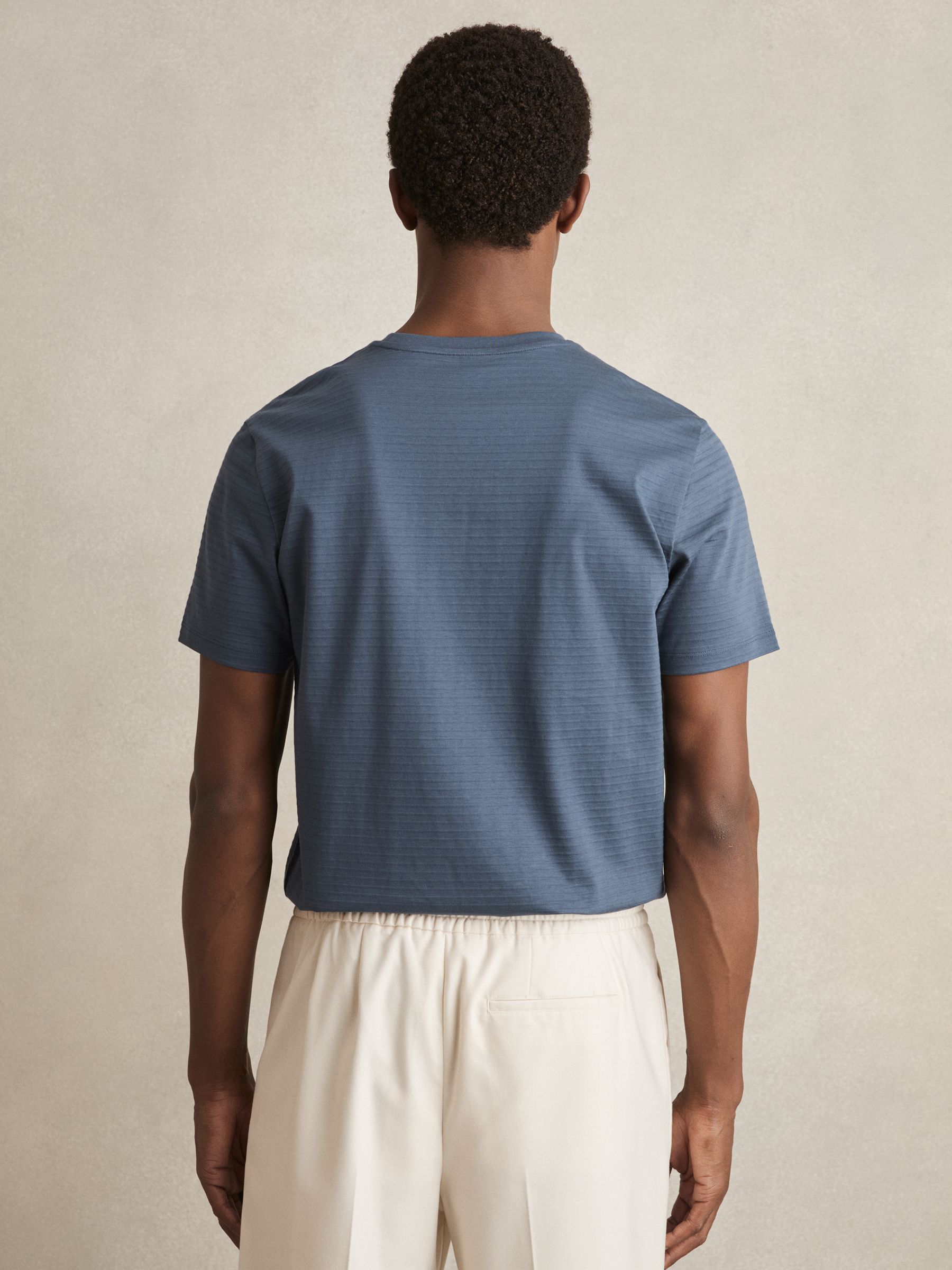 Mercerised-Cotton Ribbed T-Shirt in Airforce Blue