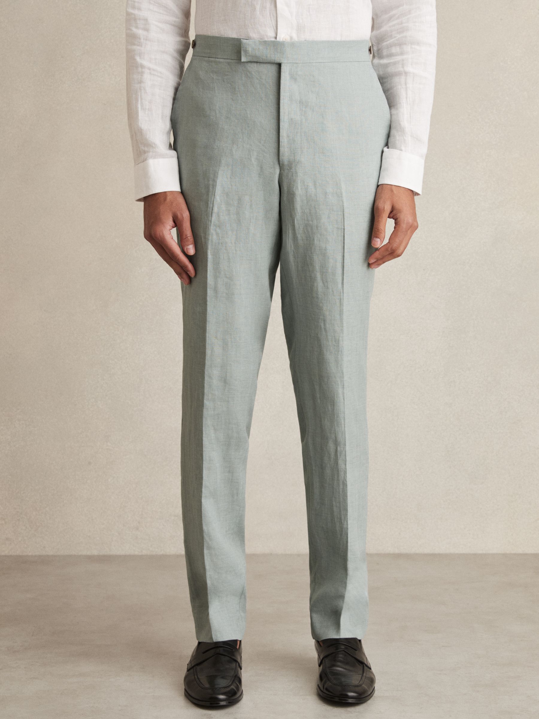 Linen Slim-Fit Suit Trousers in Ocean Green