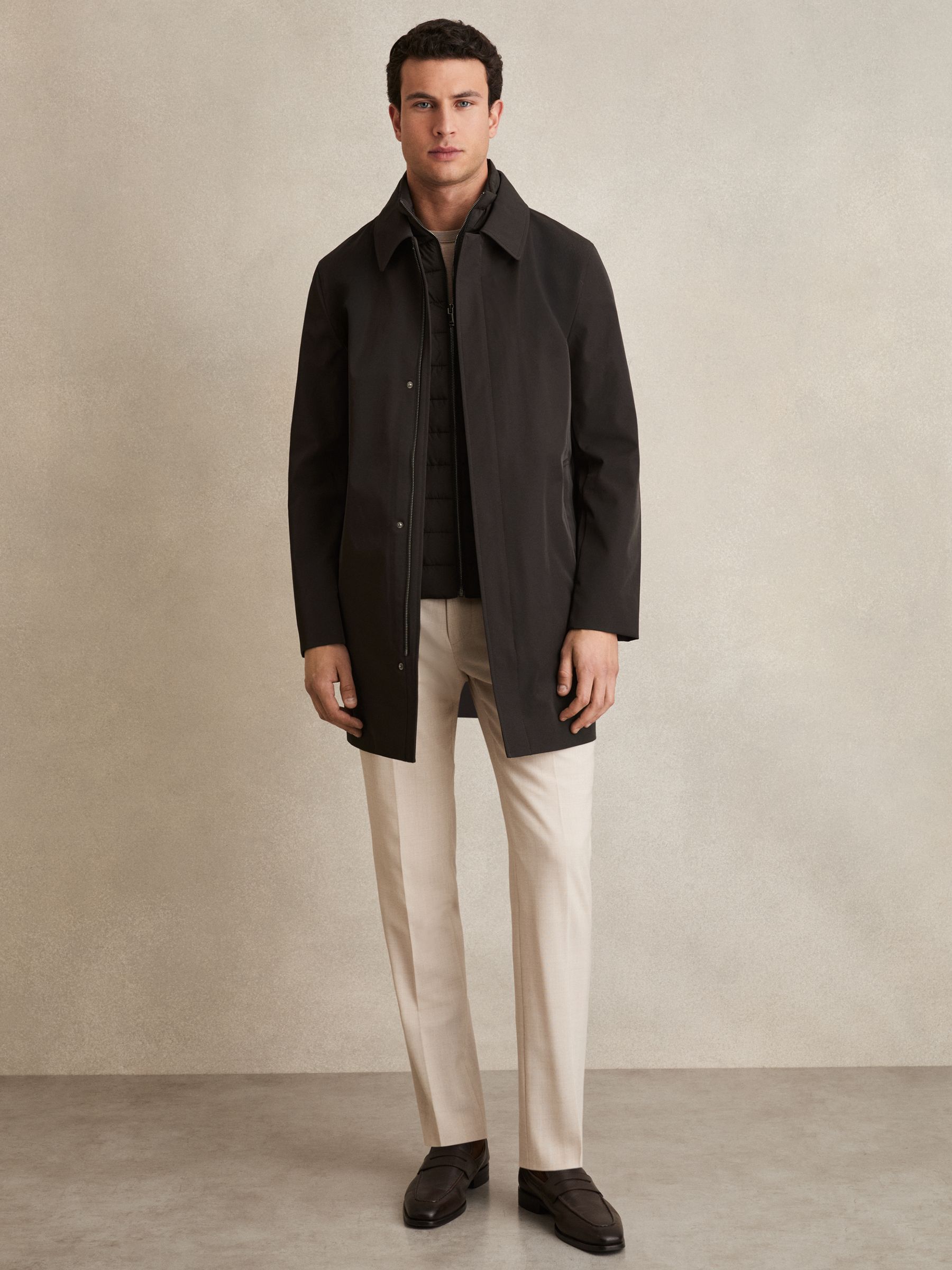 Hybrid Removable Funnel Neck Overcoat in Brown