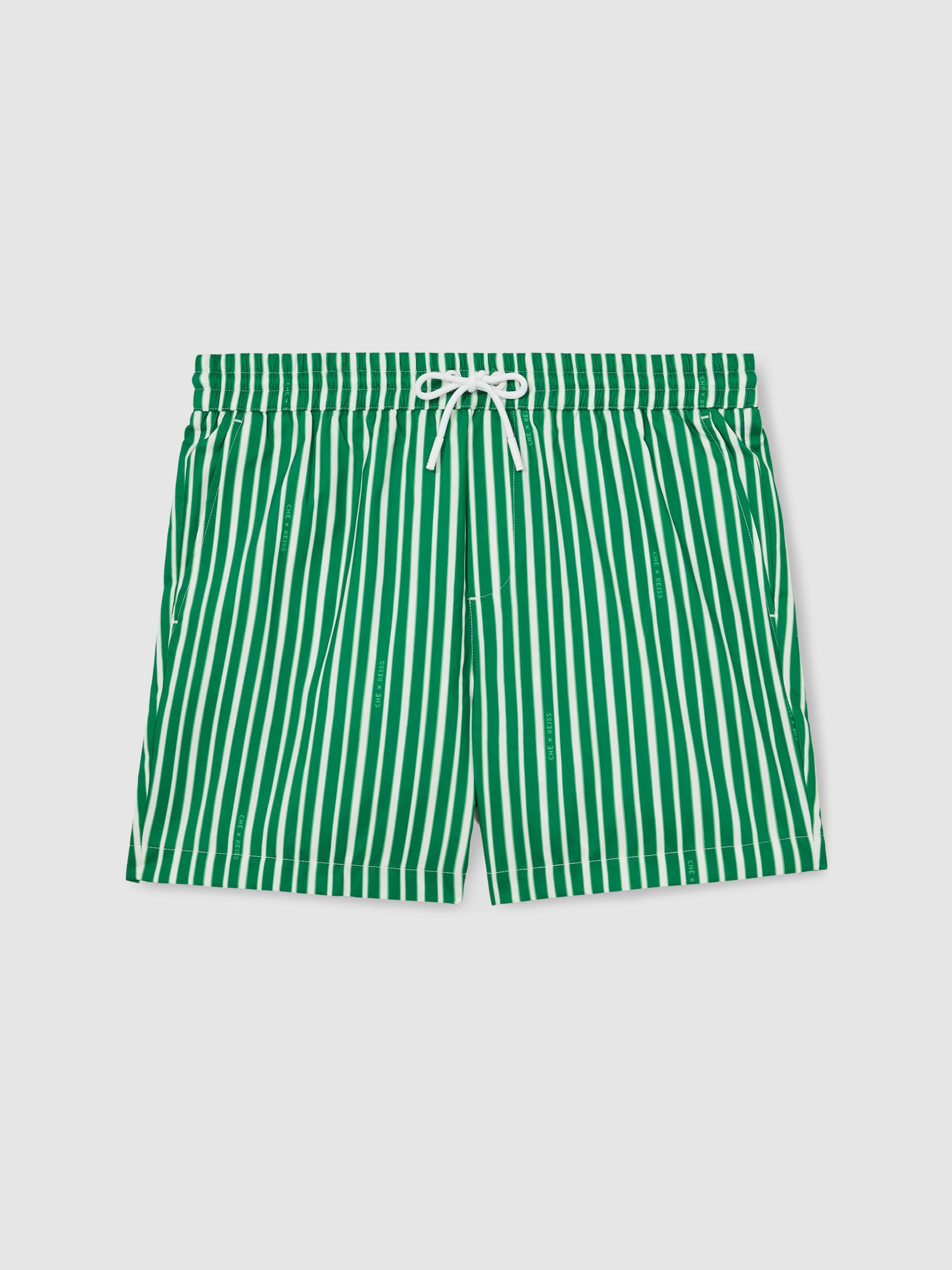 Reiss | Ché Stripe Swim Shorts in Green/White