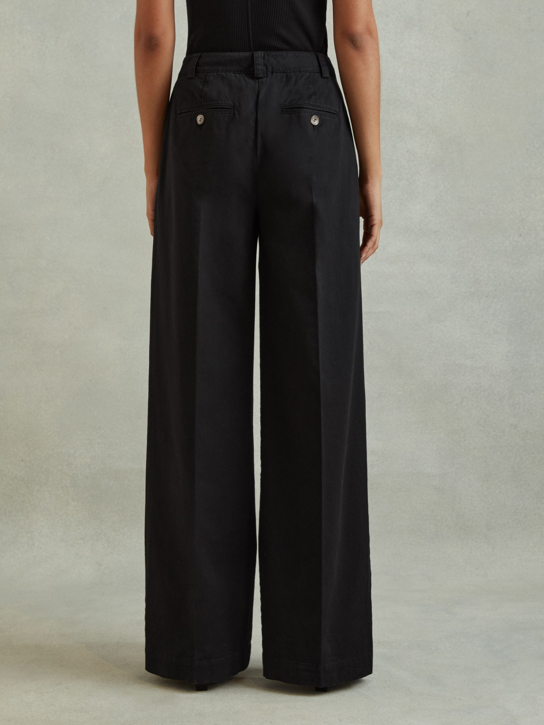 Cotton Blend Wide Leg Trousers in Washed Black