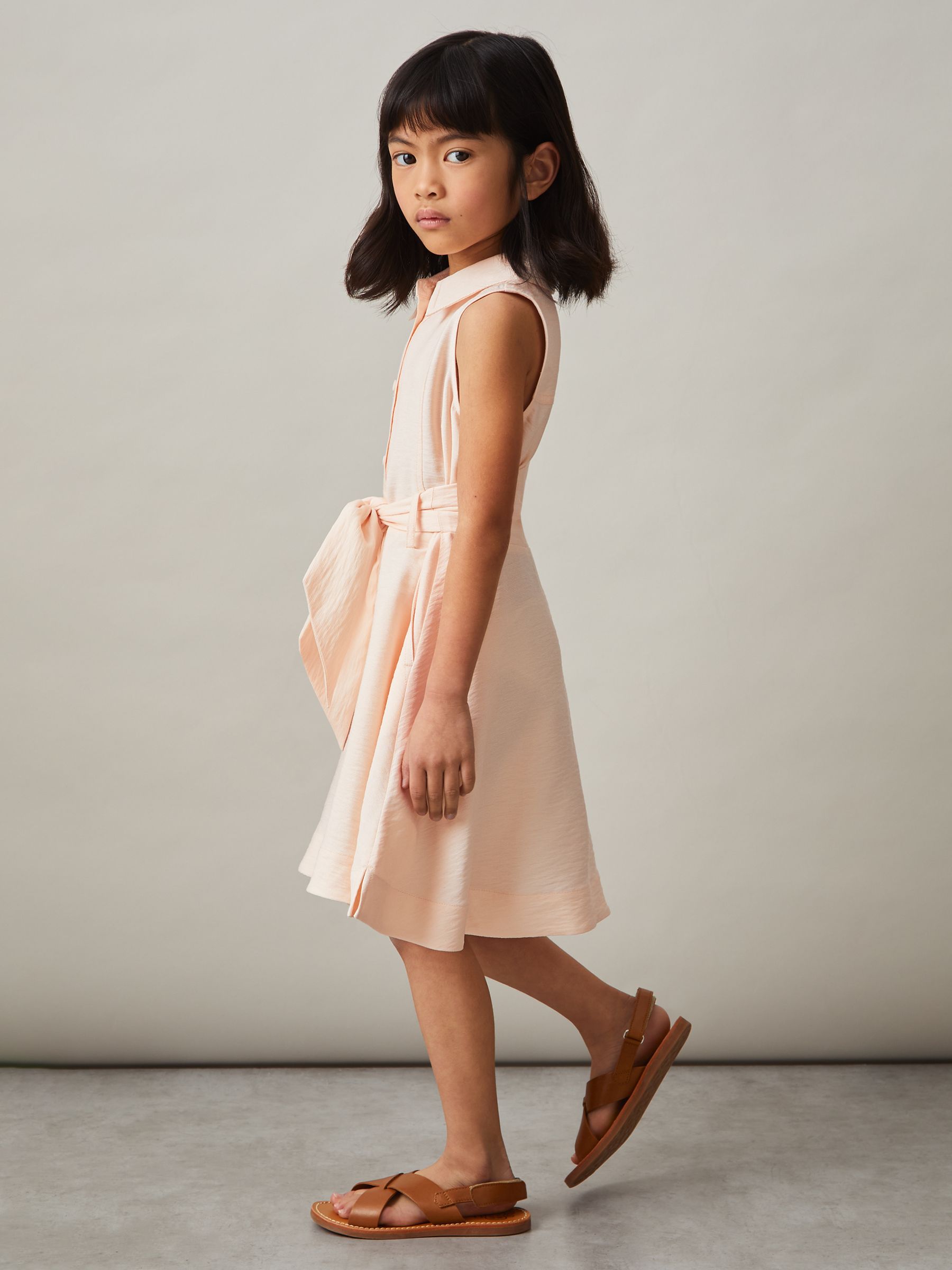 9-13 yrs Tie-Waist Collared Dress in Pink