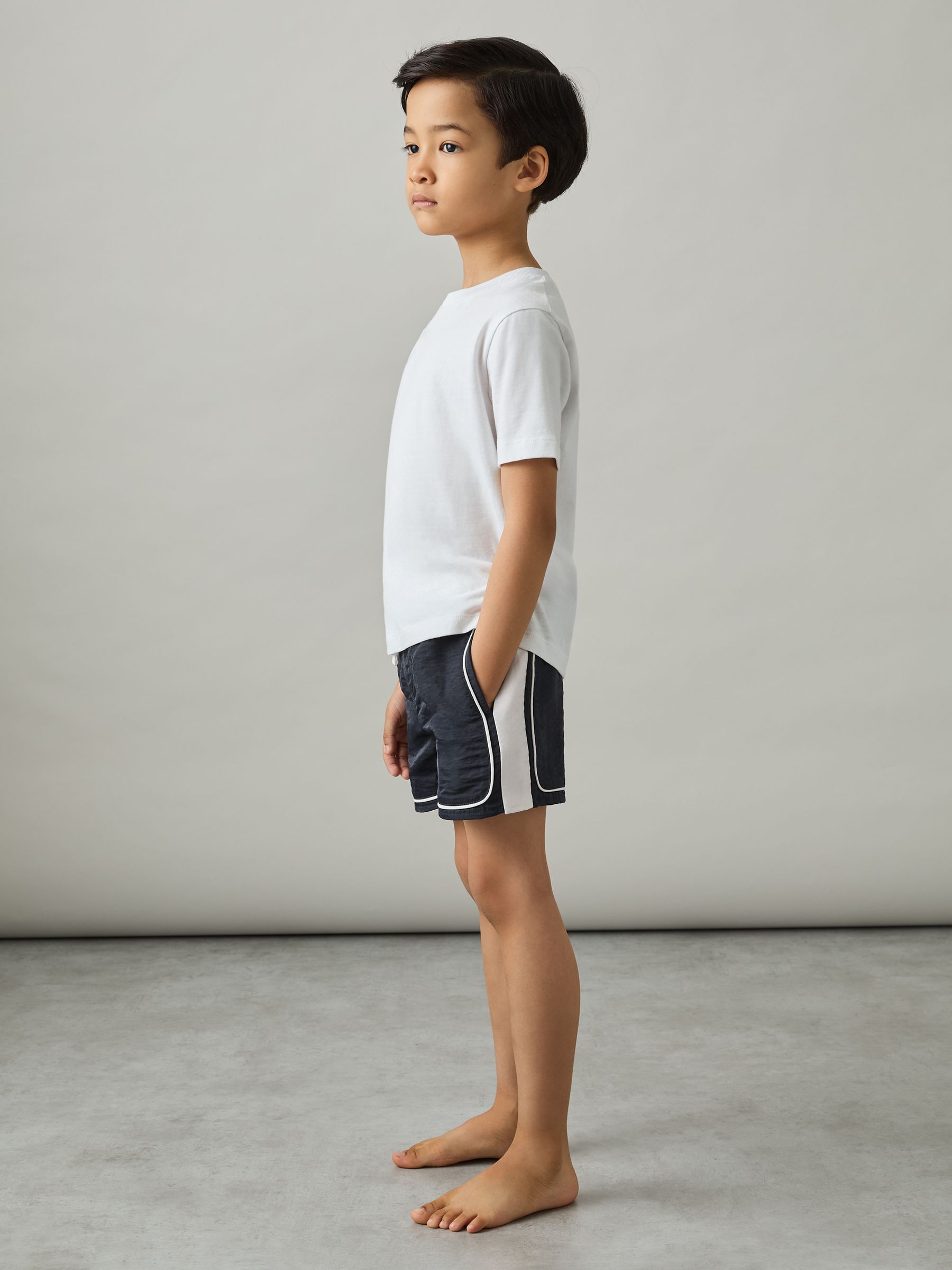 Colourblock Piped Swim Shorts in Navy/White