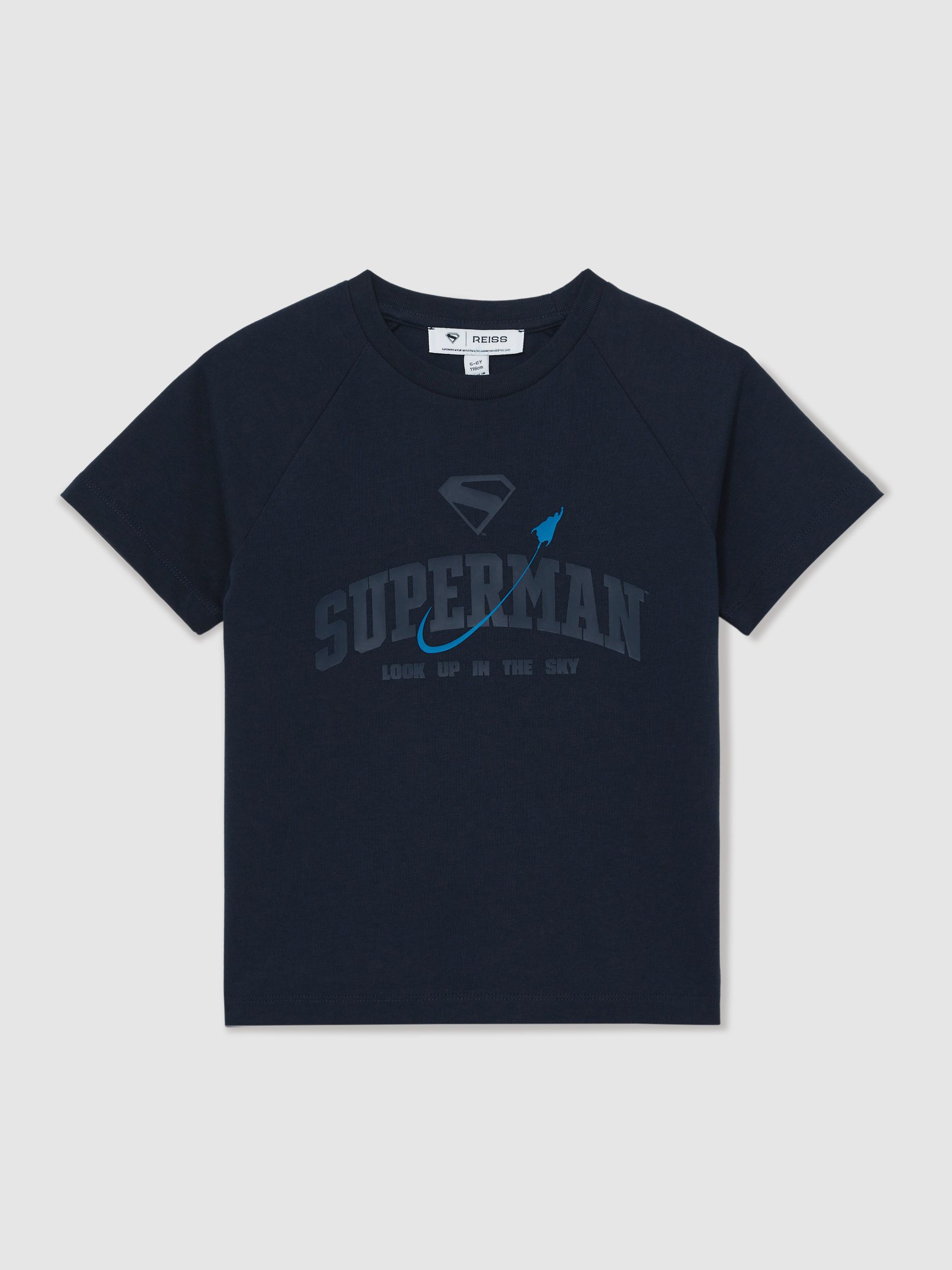 3-9 yrs Superman | Reiss Raglan Logo T-Shirt in Navy Blue