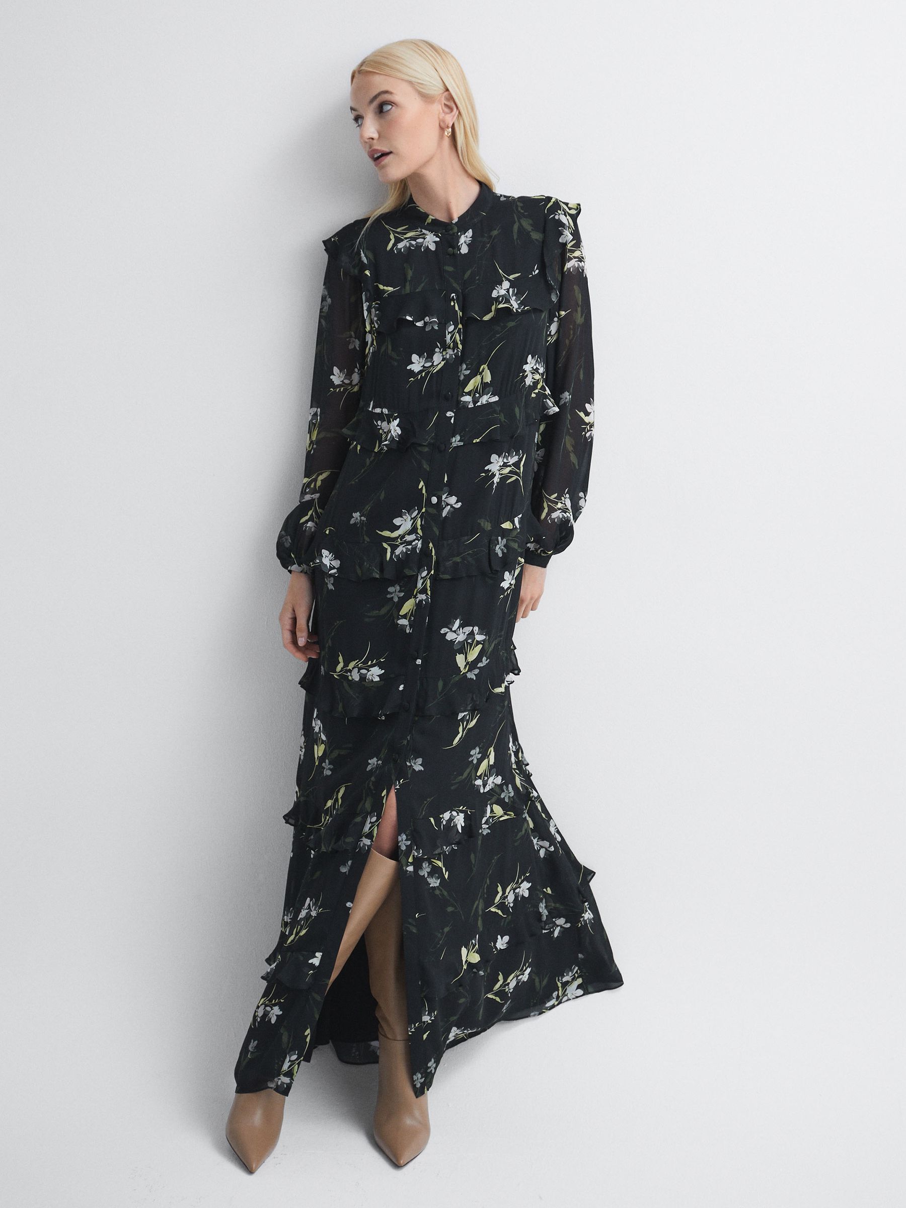 Florere Floral Tiered Maxi Dress in Black