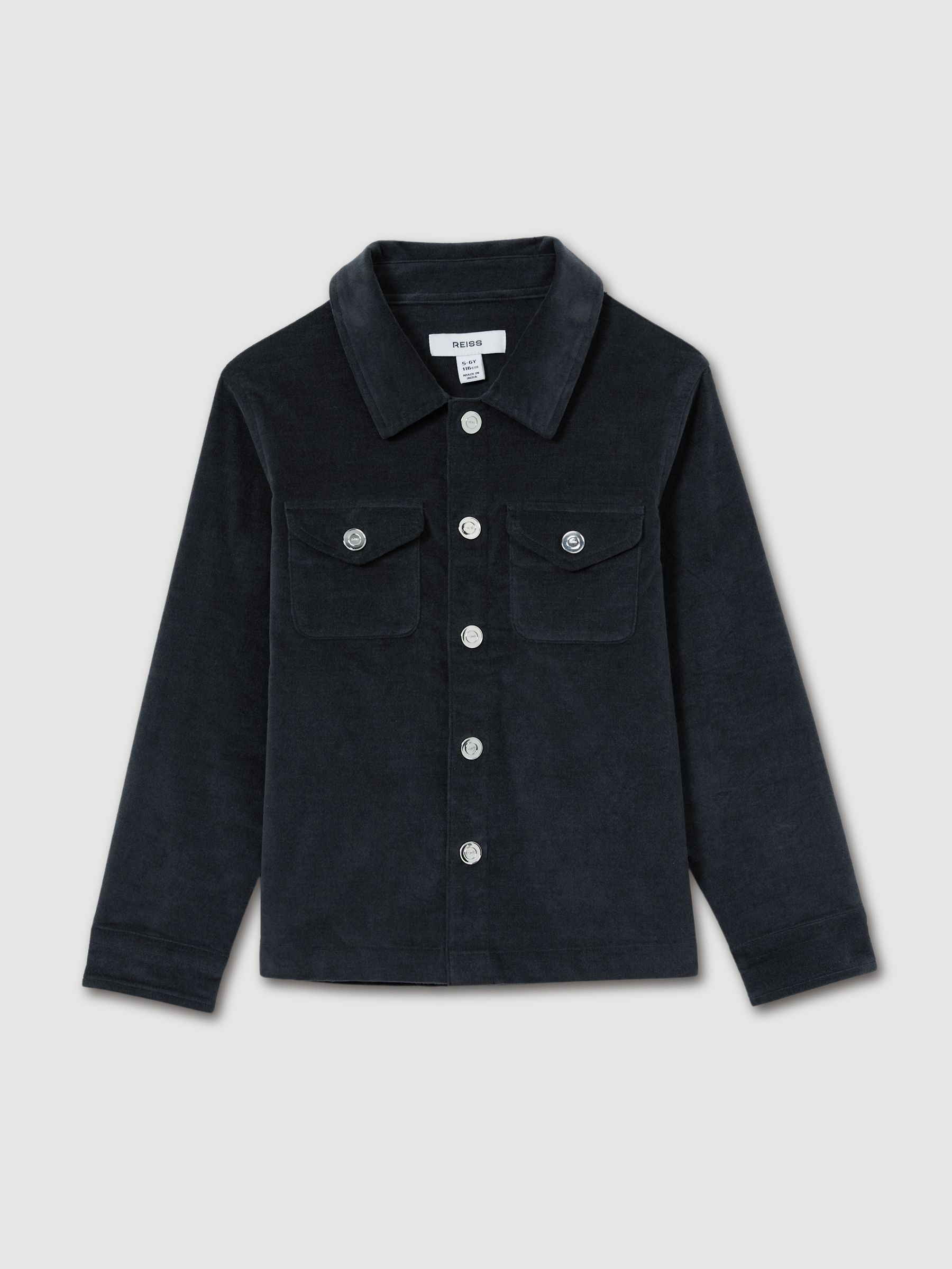 3-9 yrs Velvet Press-Stud Overshirt in Dark Grey