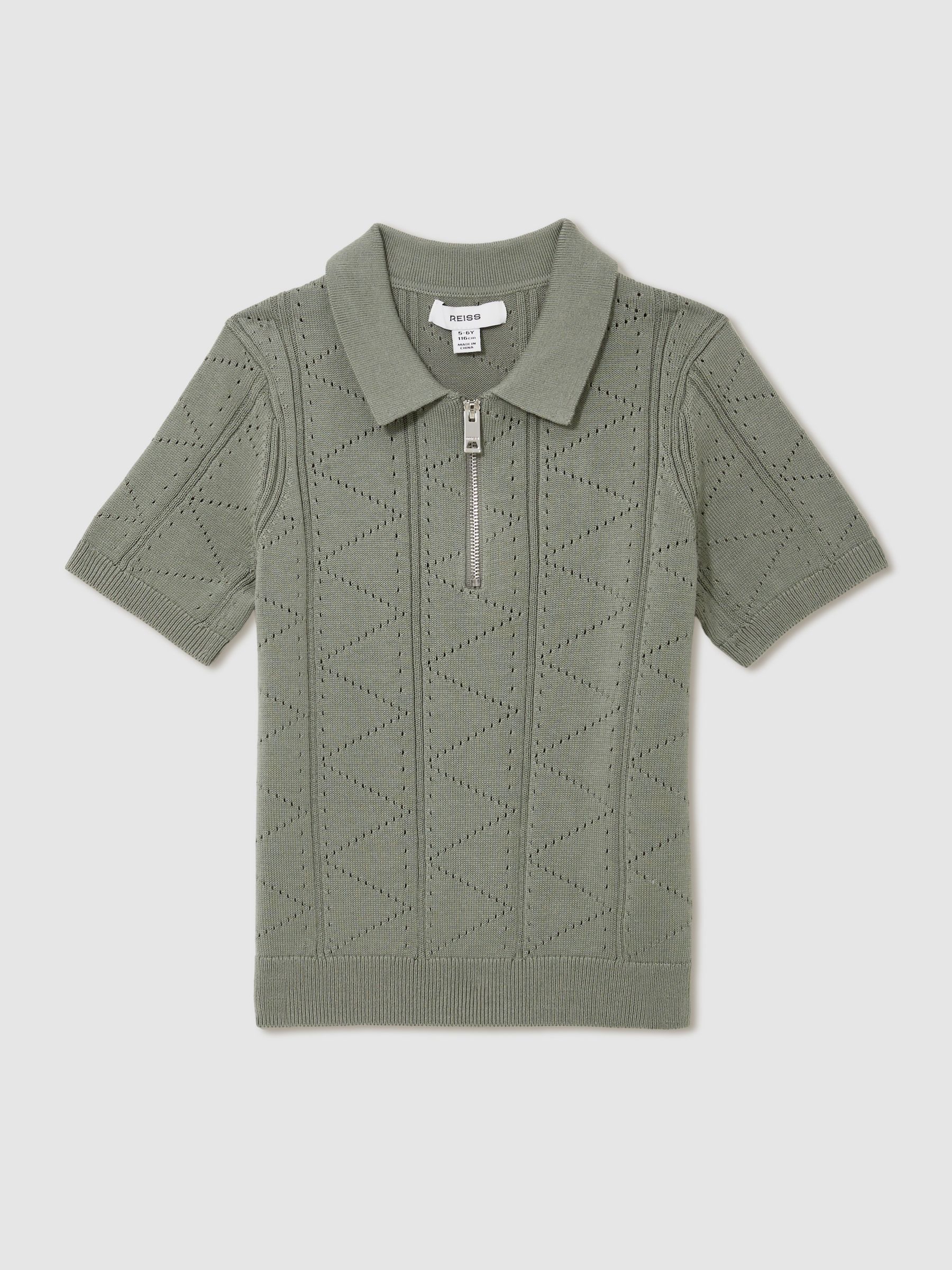 3-9 yrs Half-Zip Pointelle Polo Shirt in Sage