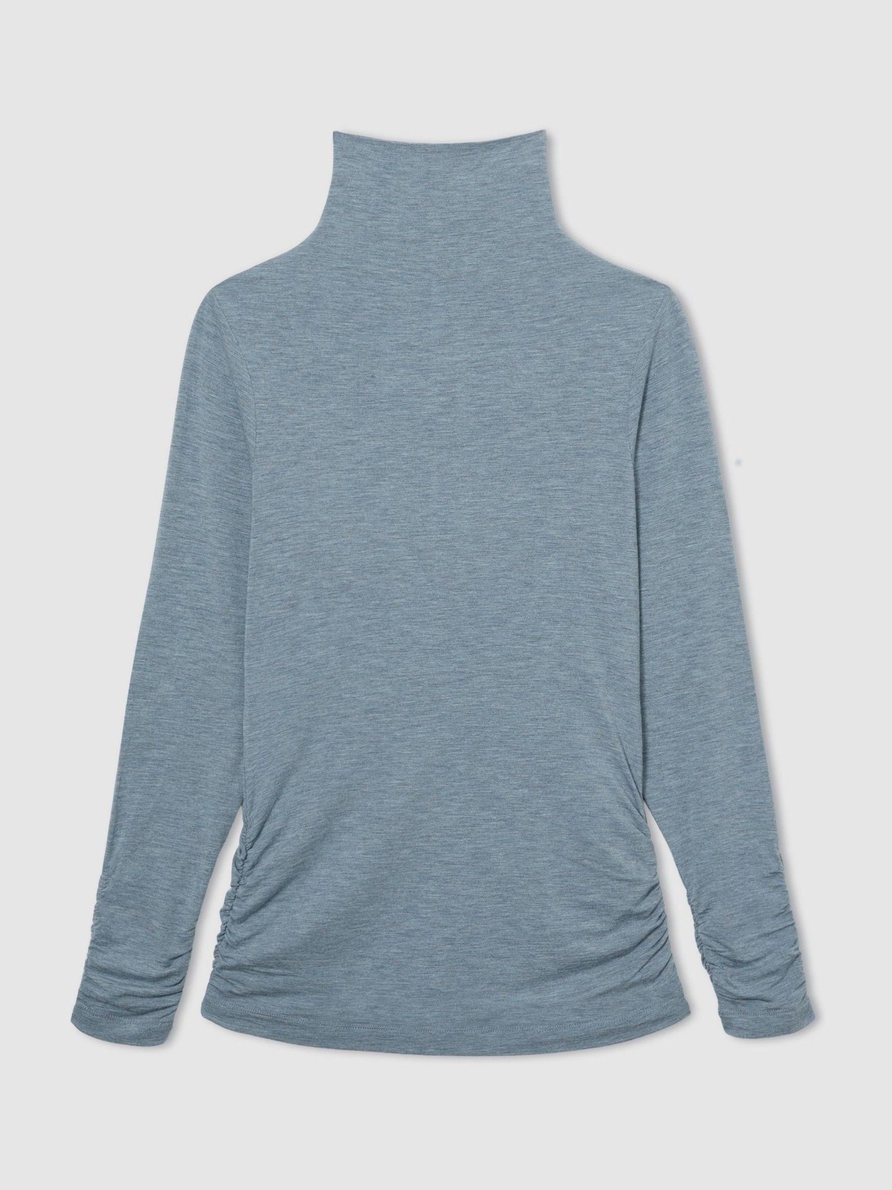 Ruched Jersey Top with Wool in Blue