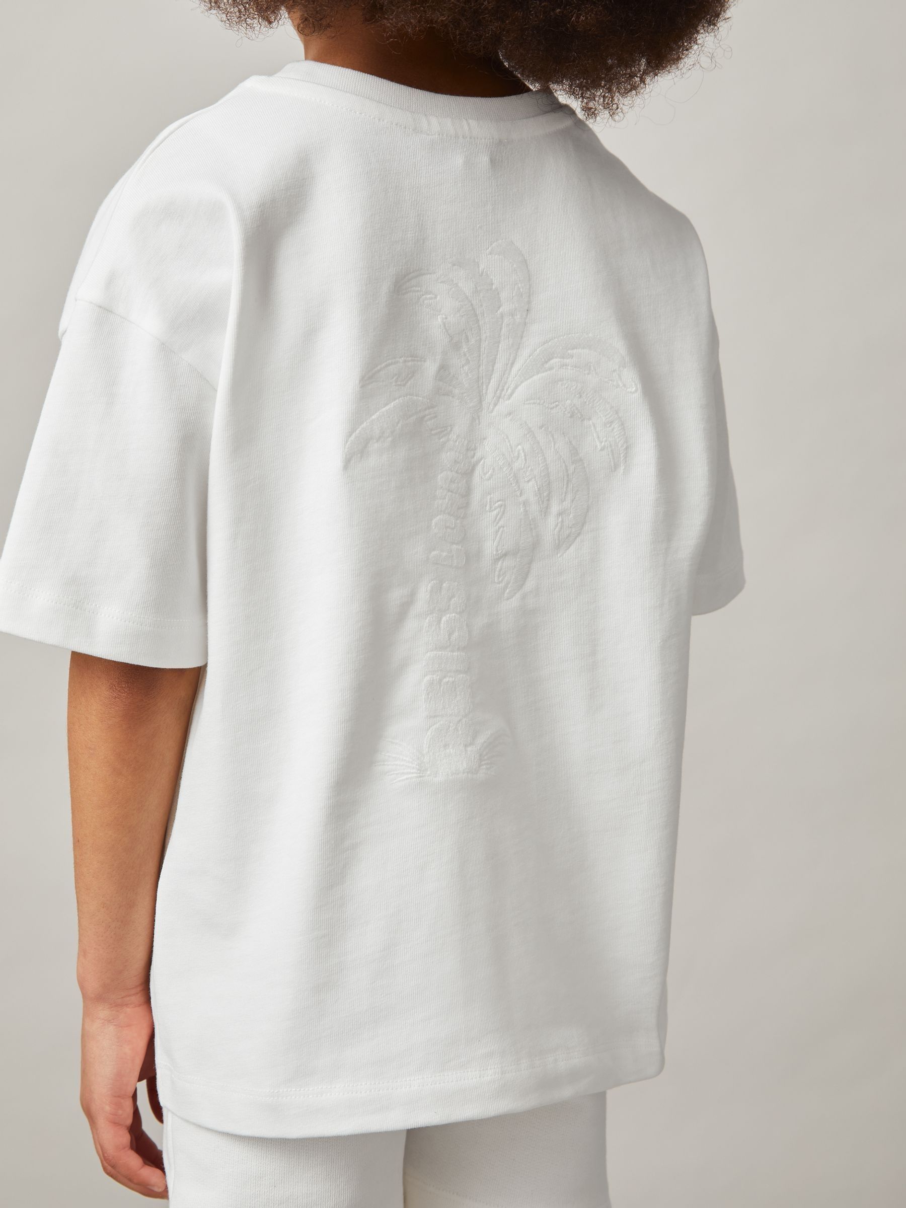 3-9 yrs Cotton Palm-Embroidery Oversize T-Shirt in Off White