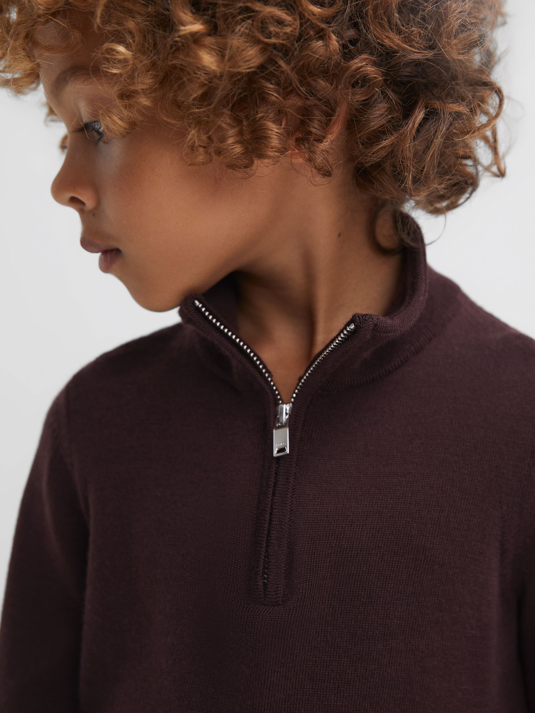 3-9 yrs Merino Wool Zip-Neck Jumper in Bordeaux