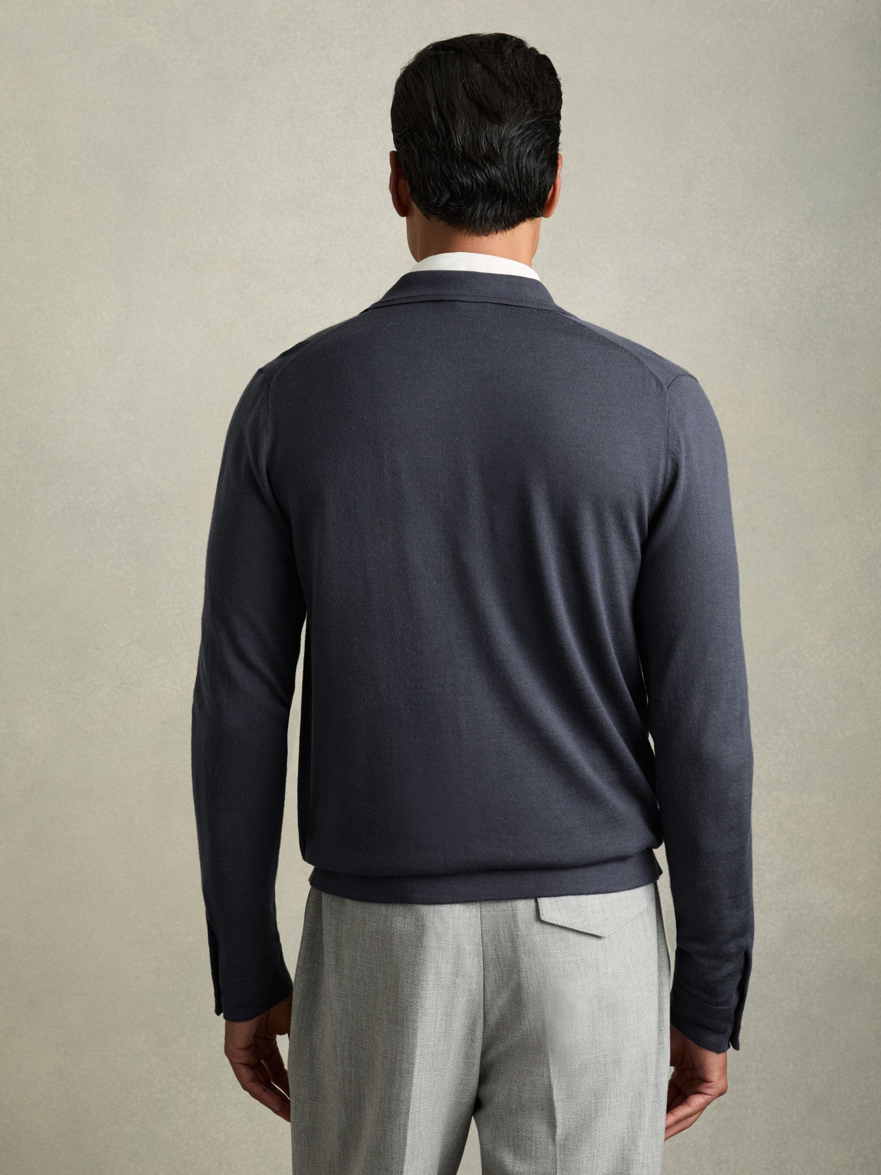 Merino Wool Button-Through Cardigan in Blackened Blue