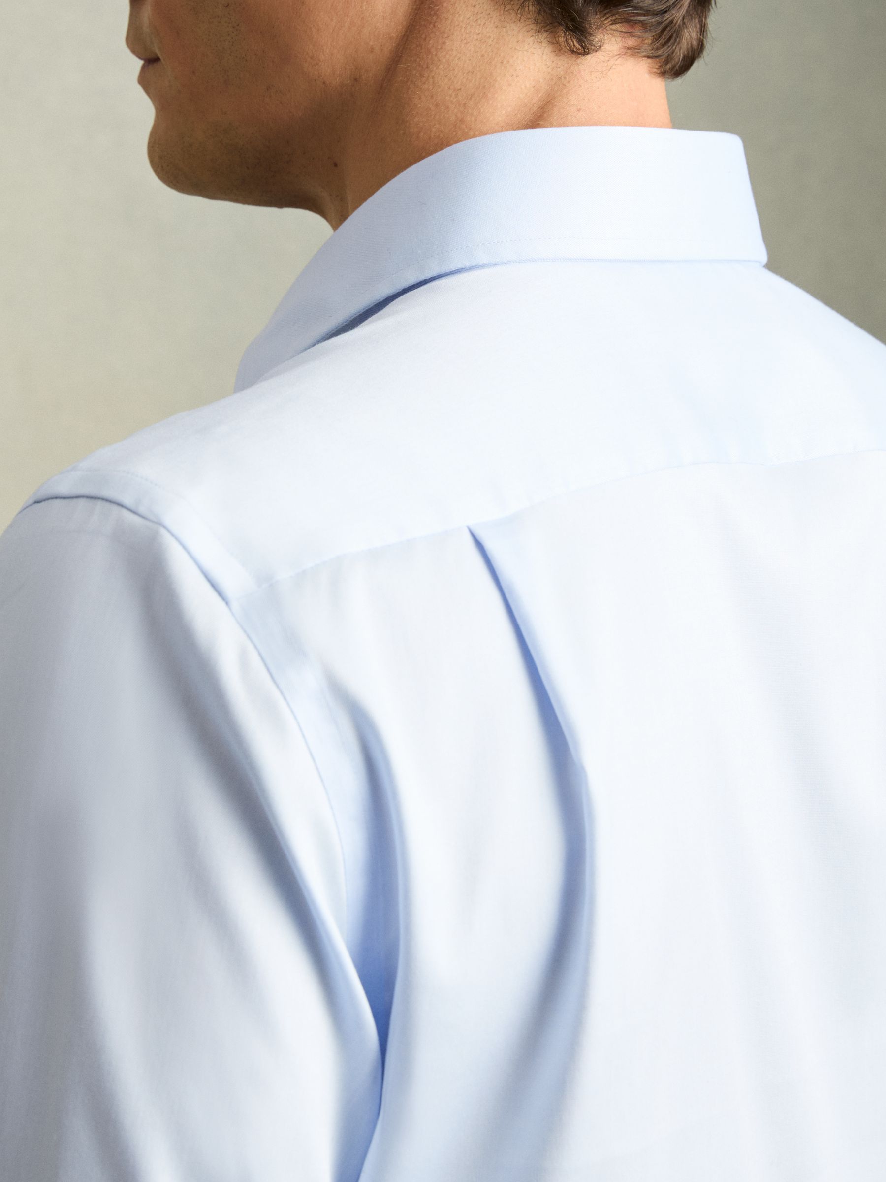 Regular Fit Cotton-Tencel Stretch Shirt in Soft Blue