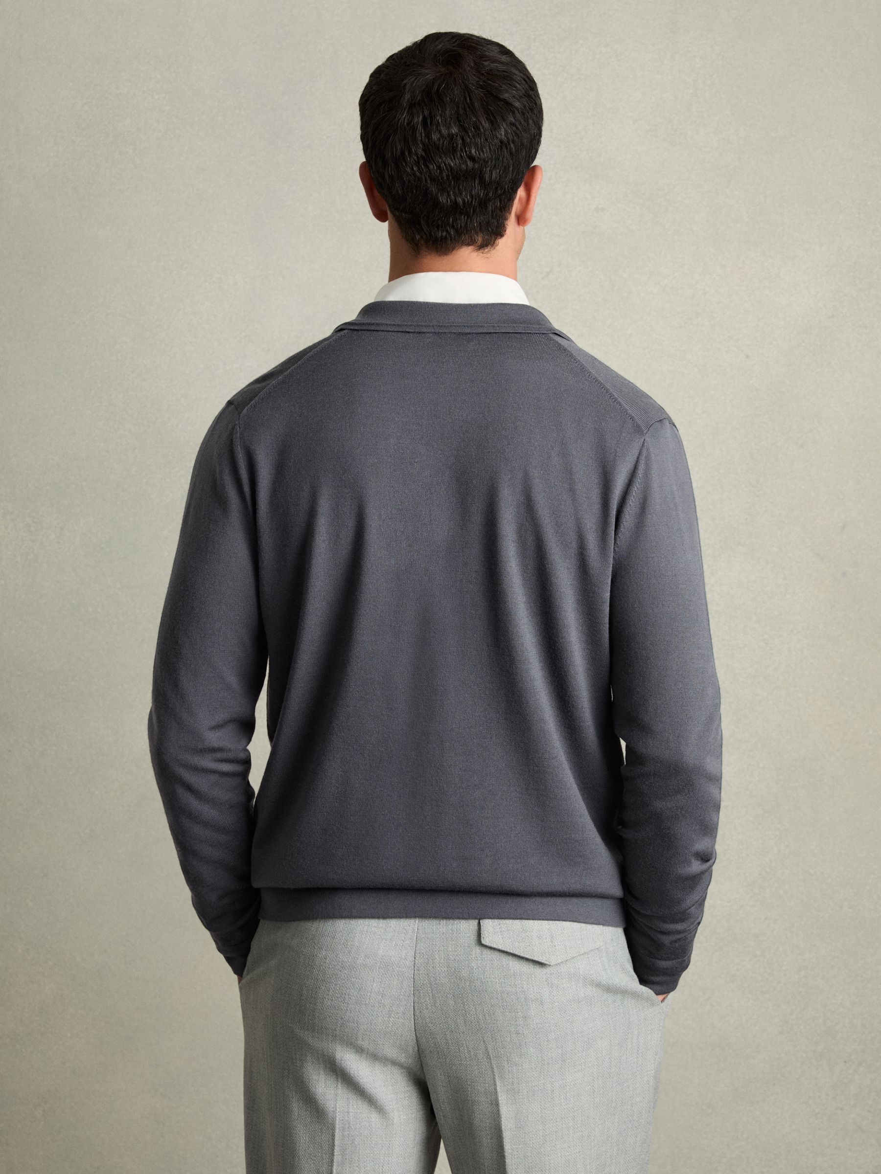 Merino Wool Button-Through Cardigan in Blackend Blue