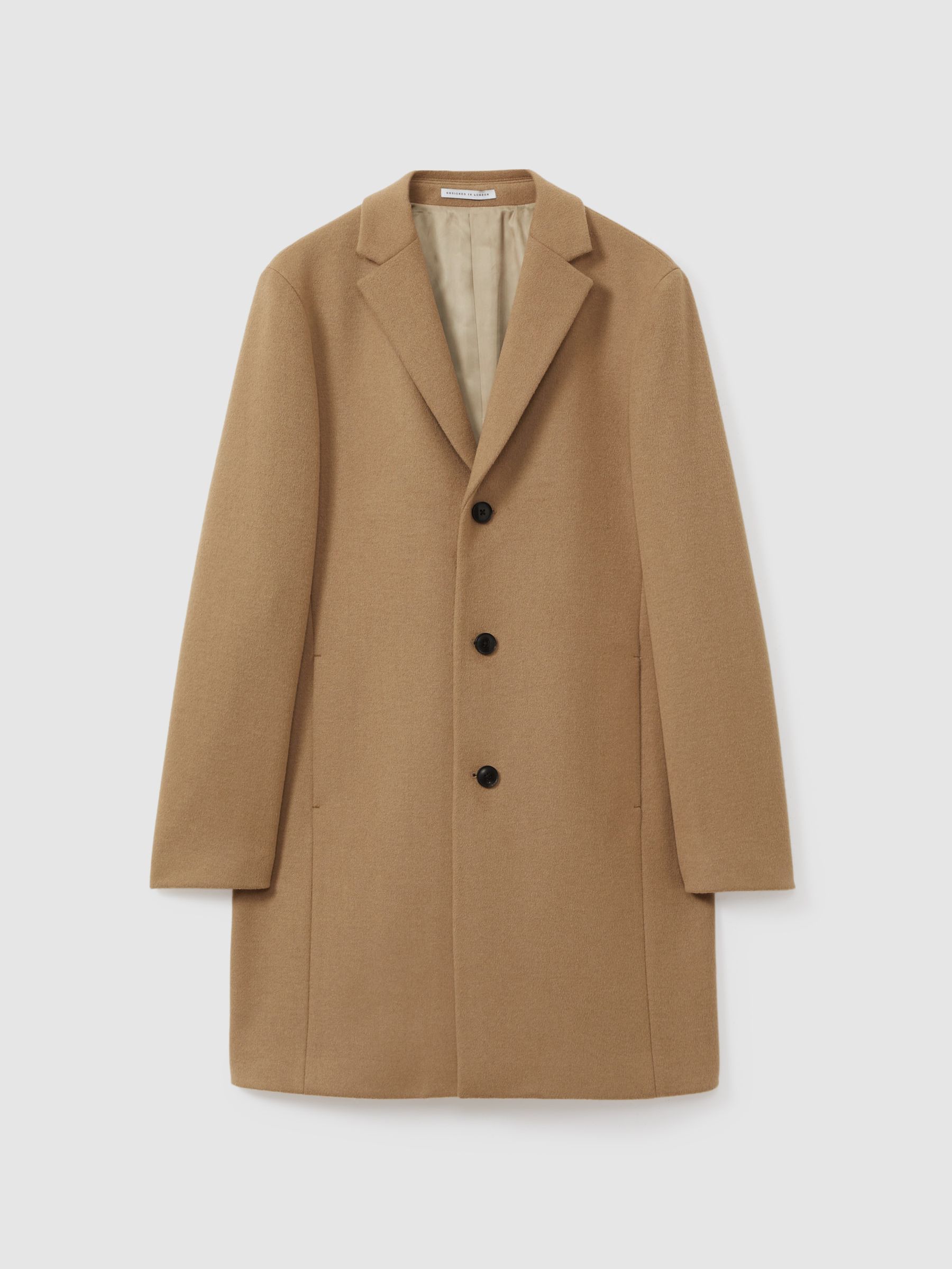 Wool Blend Single Breasted Epsom Overcoat in Camel