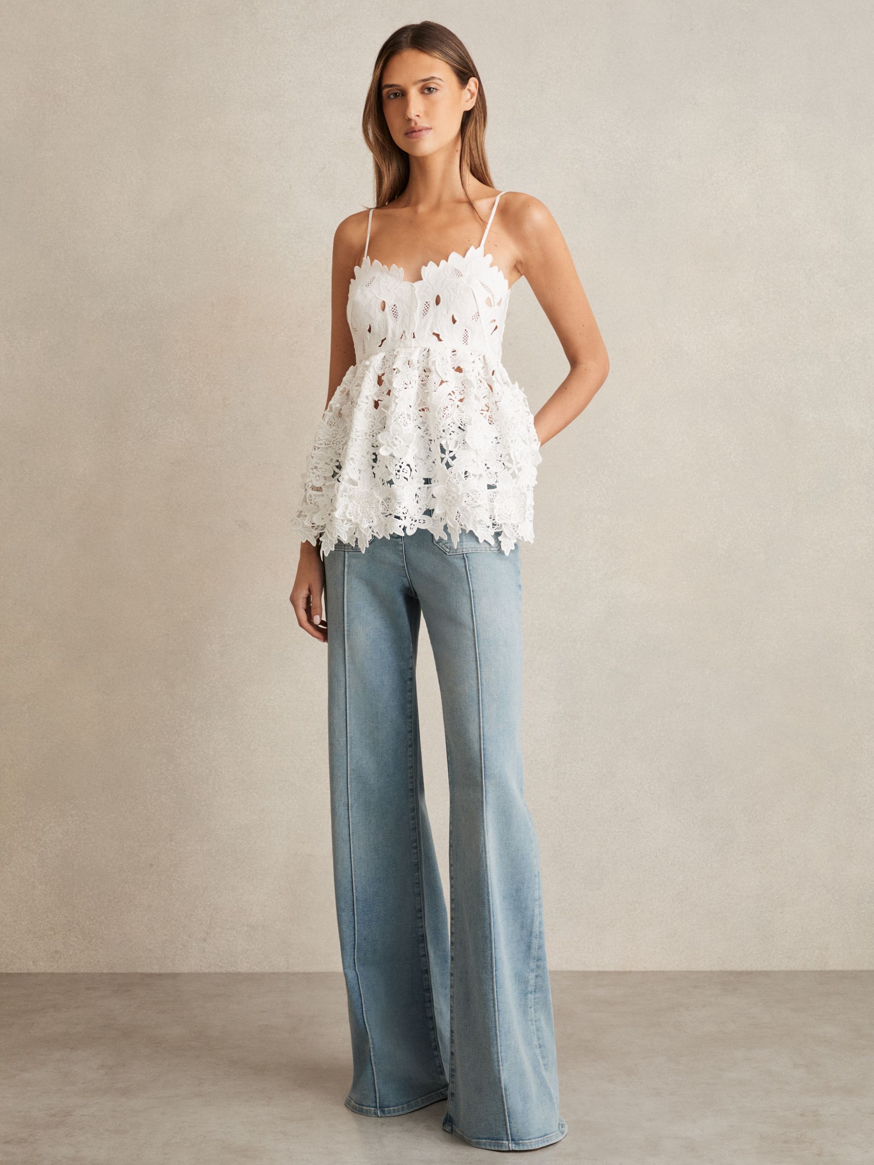 Cotton Cut Out Lace Cami Top in Ivory