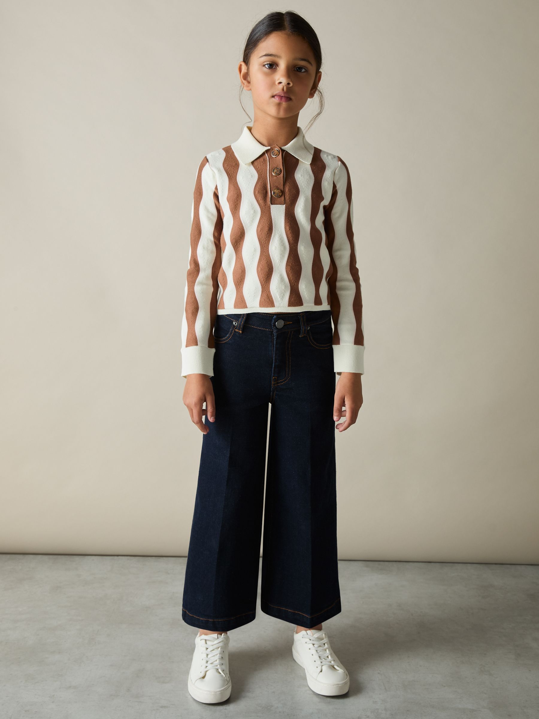 4-9 yrs Zig-Zag Knit Collared Jumper in Ecru