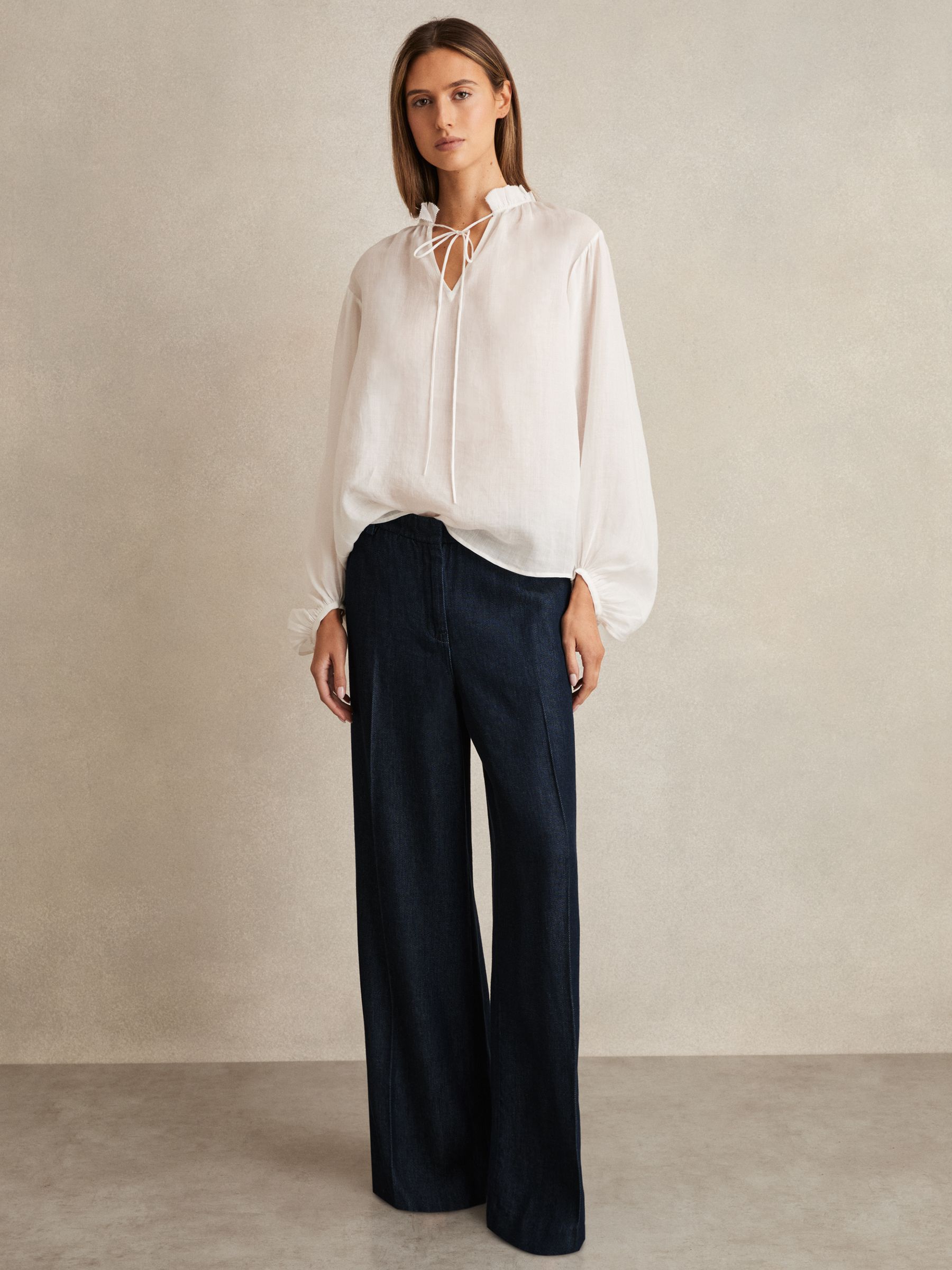 Denim-Look Wide-Leg Trousers in Dark Blue
