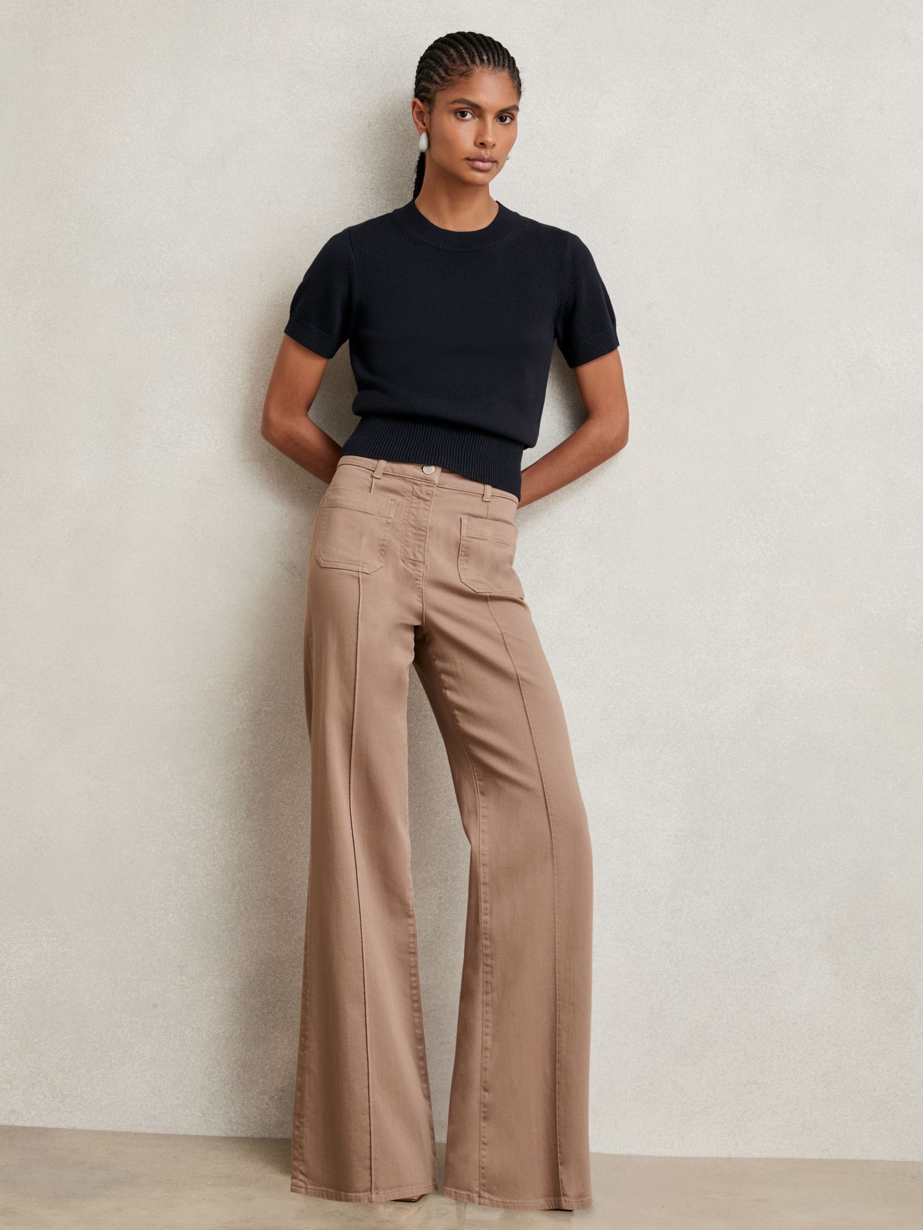 Cotton And Wool Crew-Neck Top in Navy