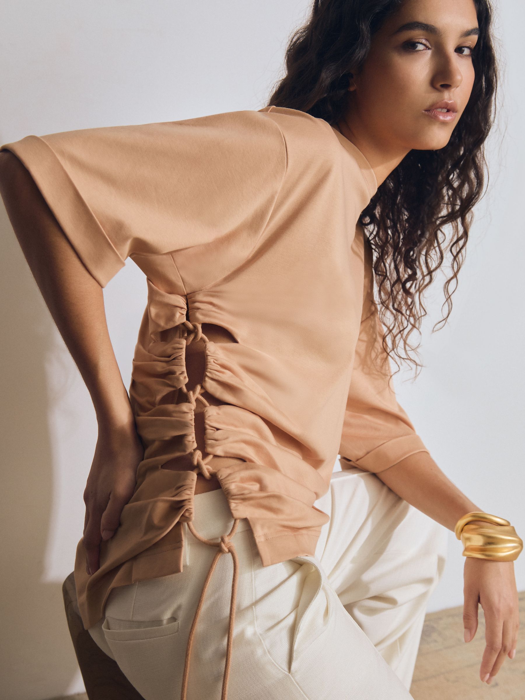 Atelier Cotton Cut-Out Rope-Cord Top in Neutral