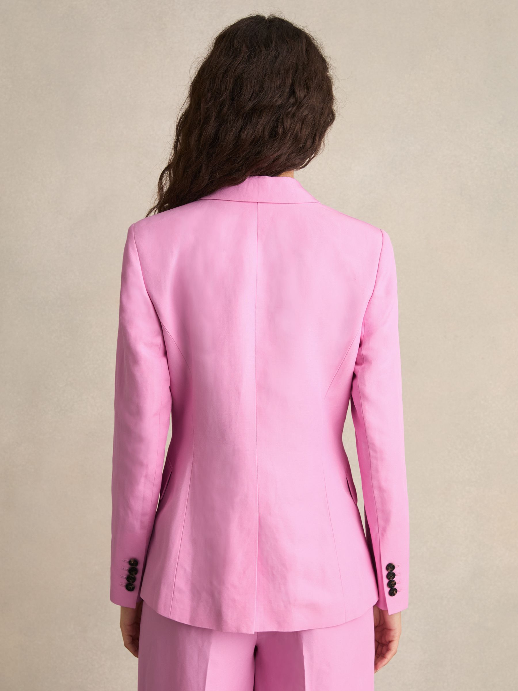 Single Breasted Suit Jacket With Linen in Pink