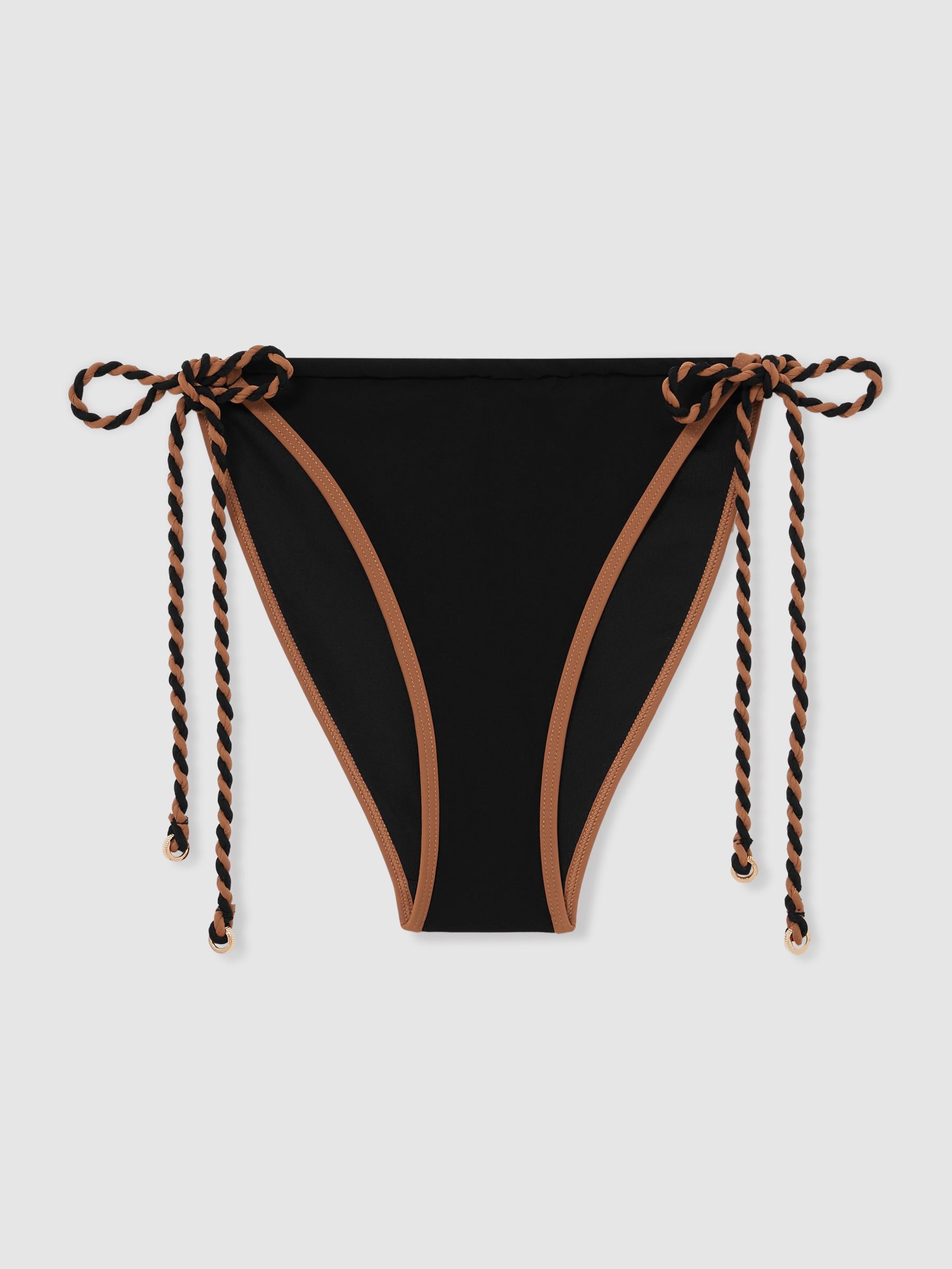 Twist-Strap Tie-Side Bikini Bottoms in Black/Brown